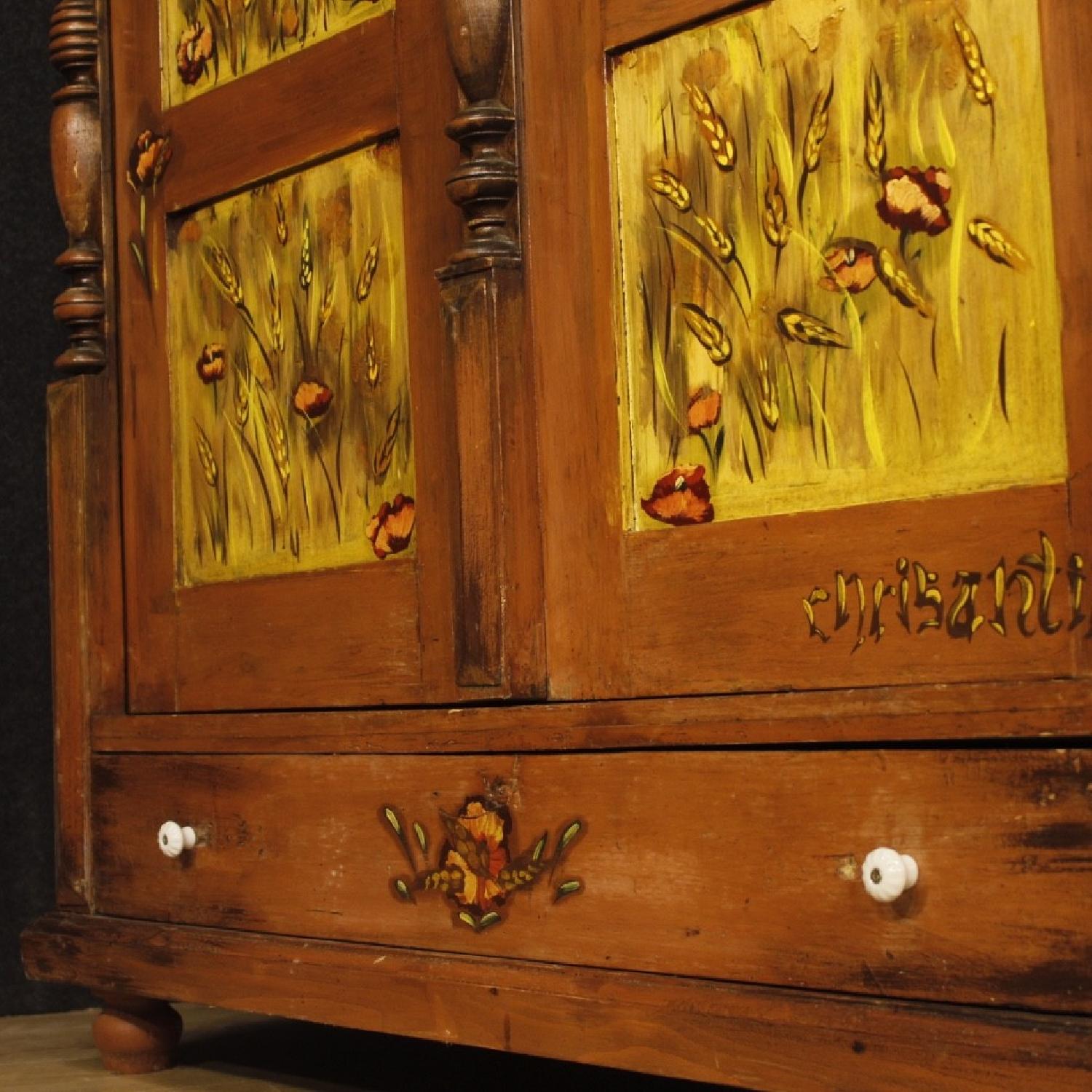 20th Century 1960 Hand Painted Wood East European Wardrobe - image-12