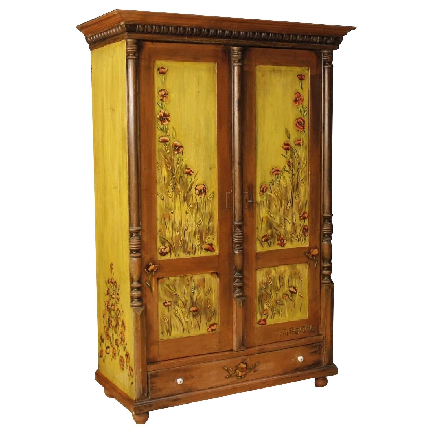 20th Century 1960 Hand Painted Wood East European Wardrobe - image-0