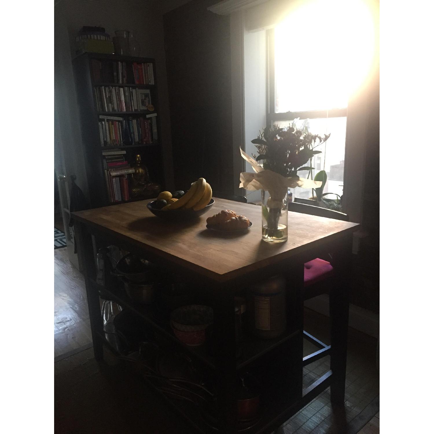 Ikea Solid Oak Top Butcher Block Table w/ 2 Bar Chairs - image-6