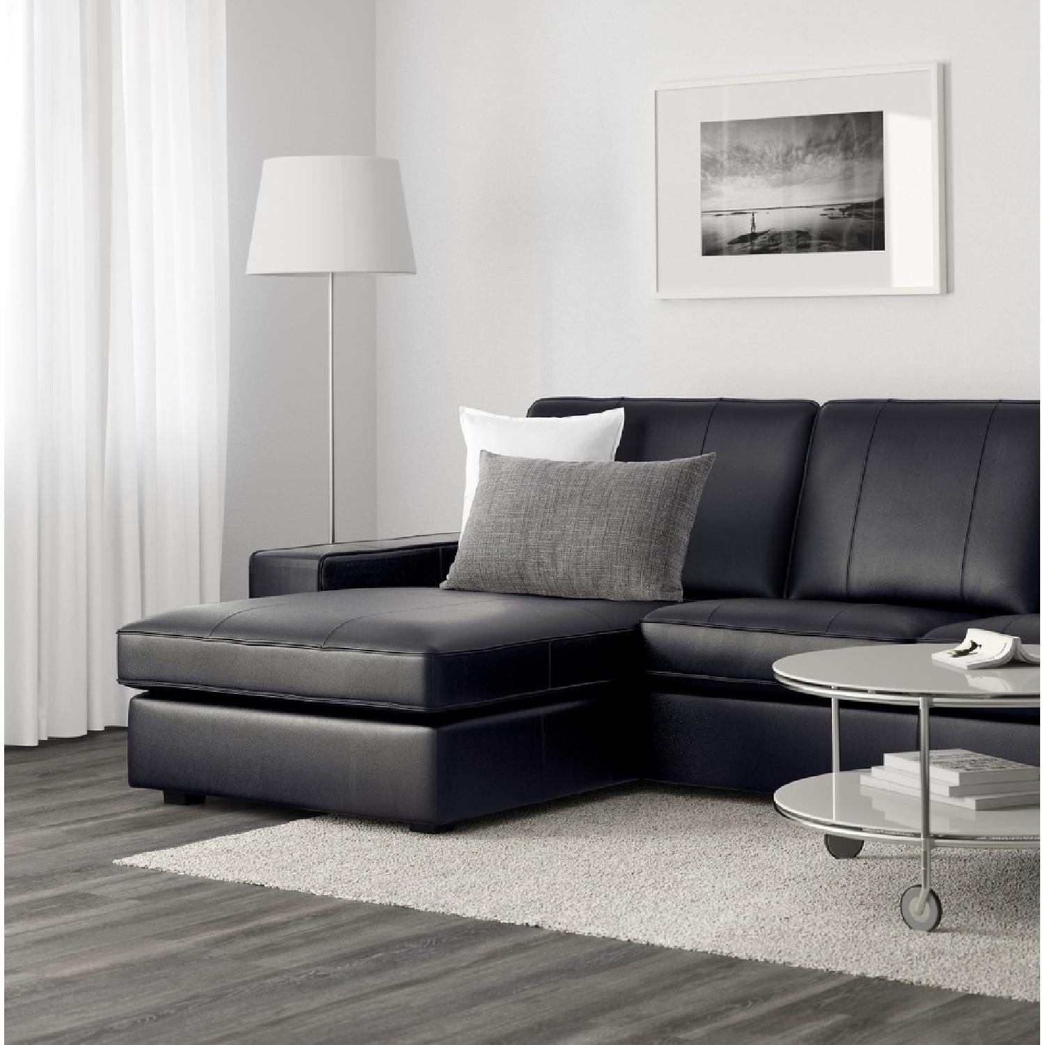 Ikea  Black Leather 2-Piece Chaise Sectional Sofa & Ottoman - image-6