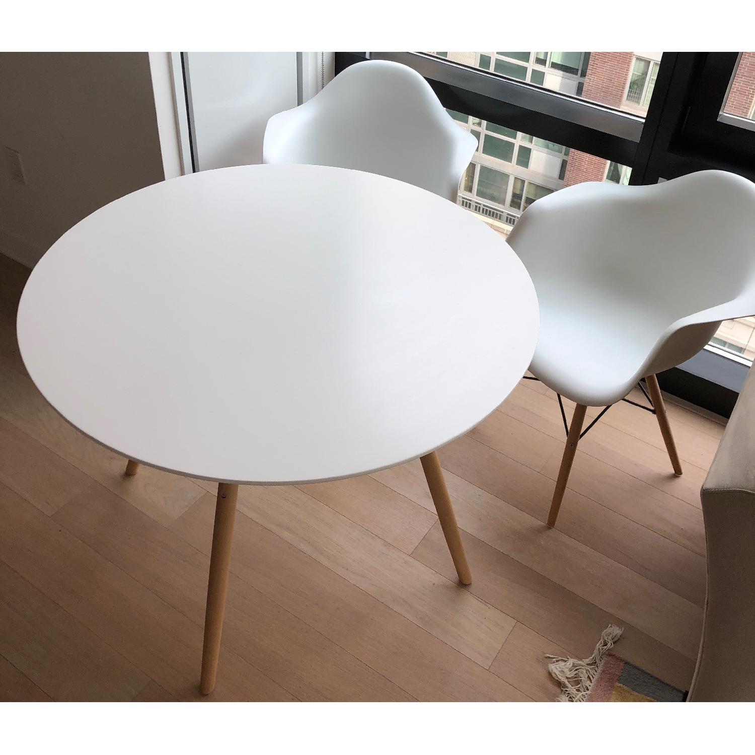 White Round Dining Table w/ 2 Chairs - image-2