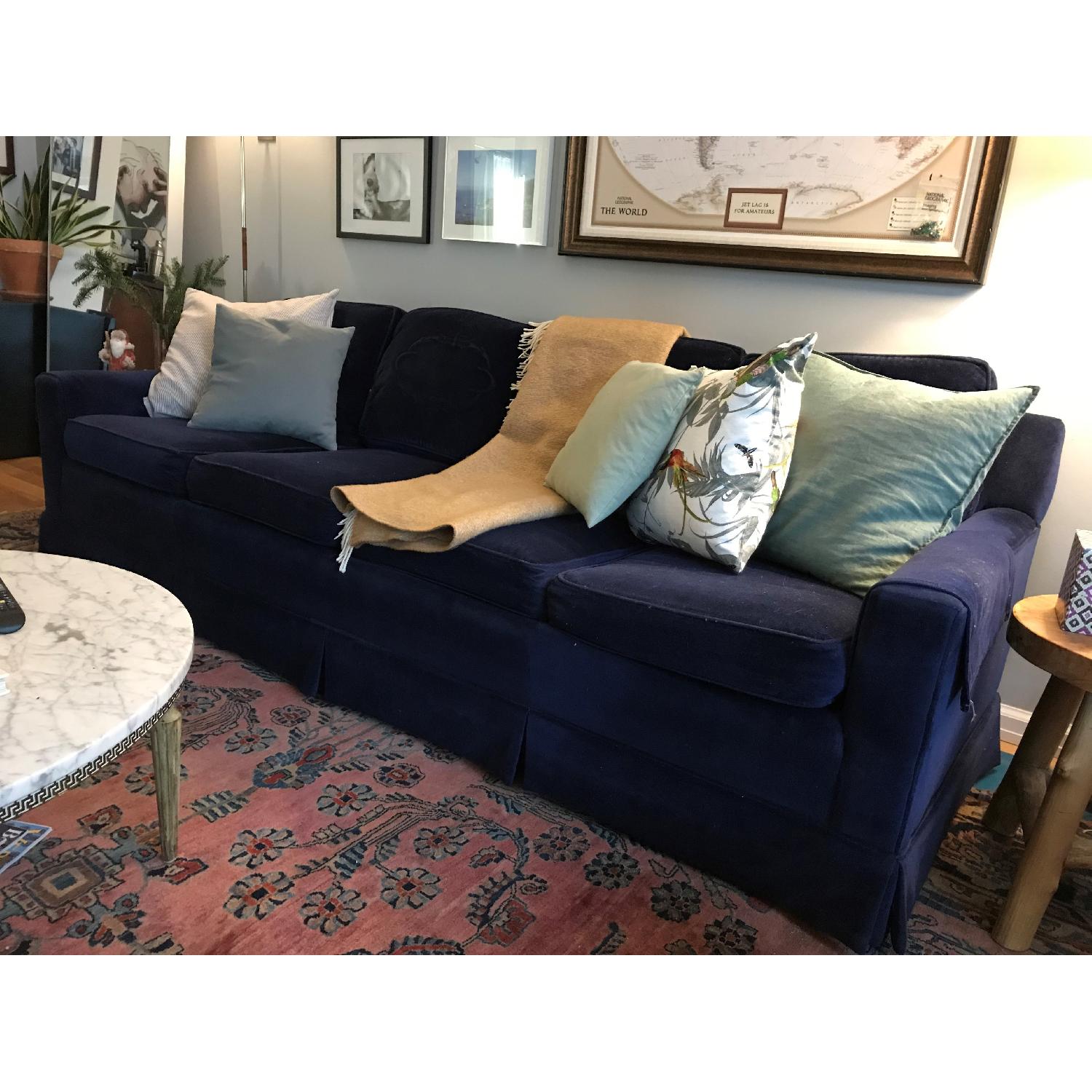 Vintage Navy Velvet Sofa - image-1