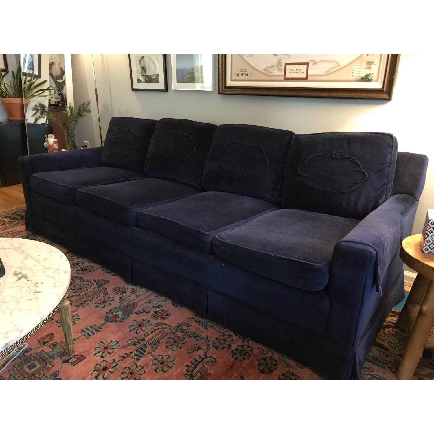 Vintage Navy Velvet Sofa - image-2
