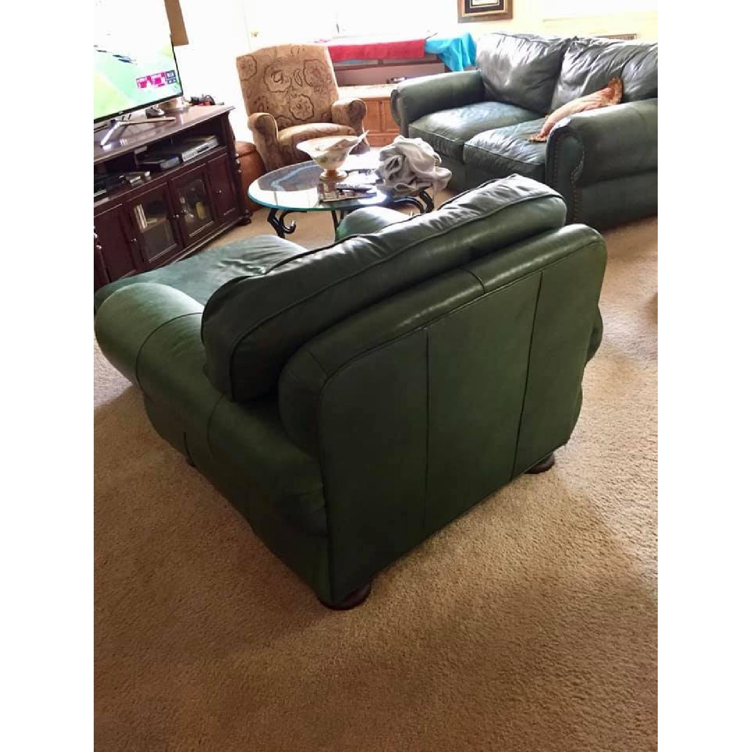 Italian Green Leather Sofa + King's Arm Chair & Ottoman - image-4