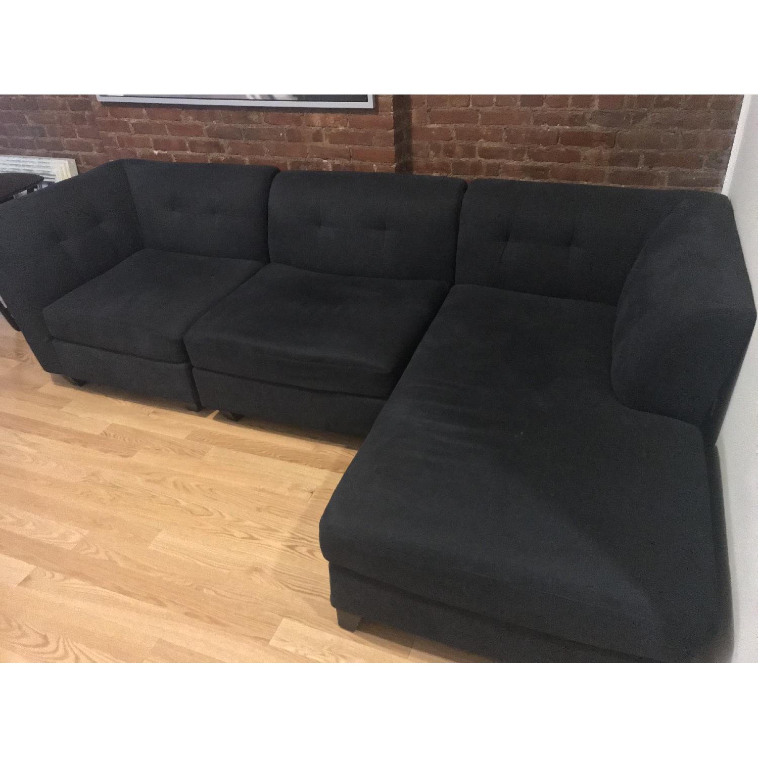 Raymour & Flanigan Dark Blue 3 Piece Sectional Sofa AptDeco