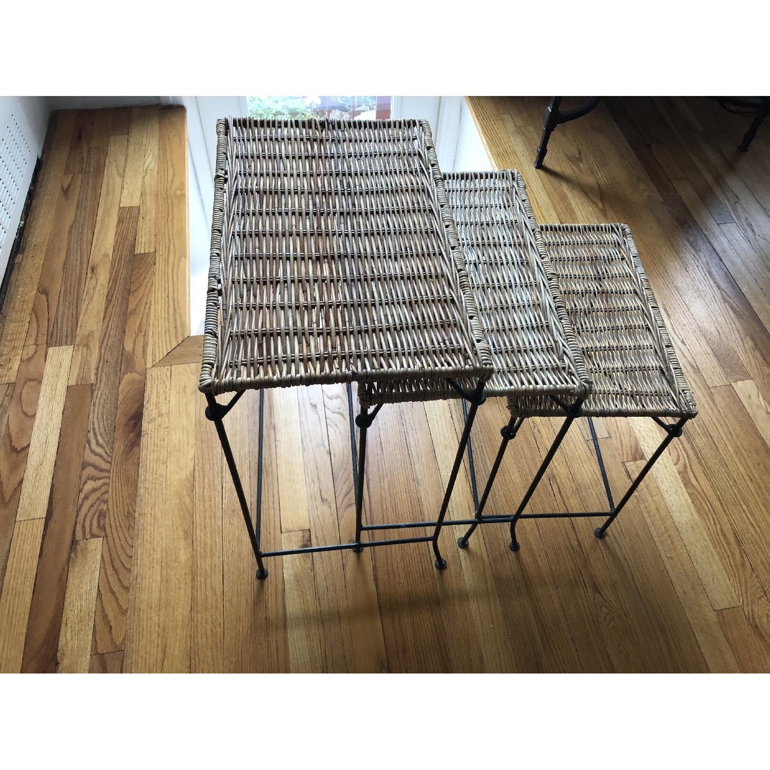 Iron & Wicker Mid-Century Nesting Tables - image-4