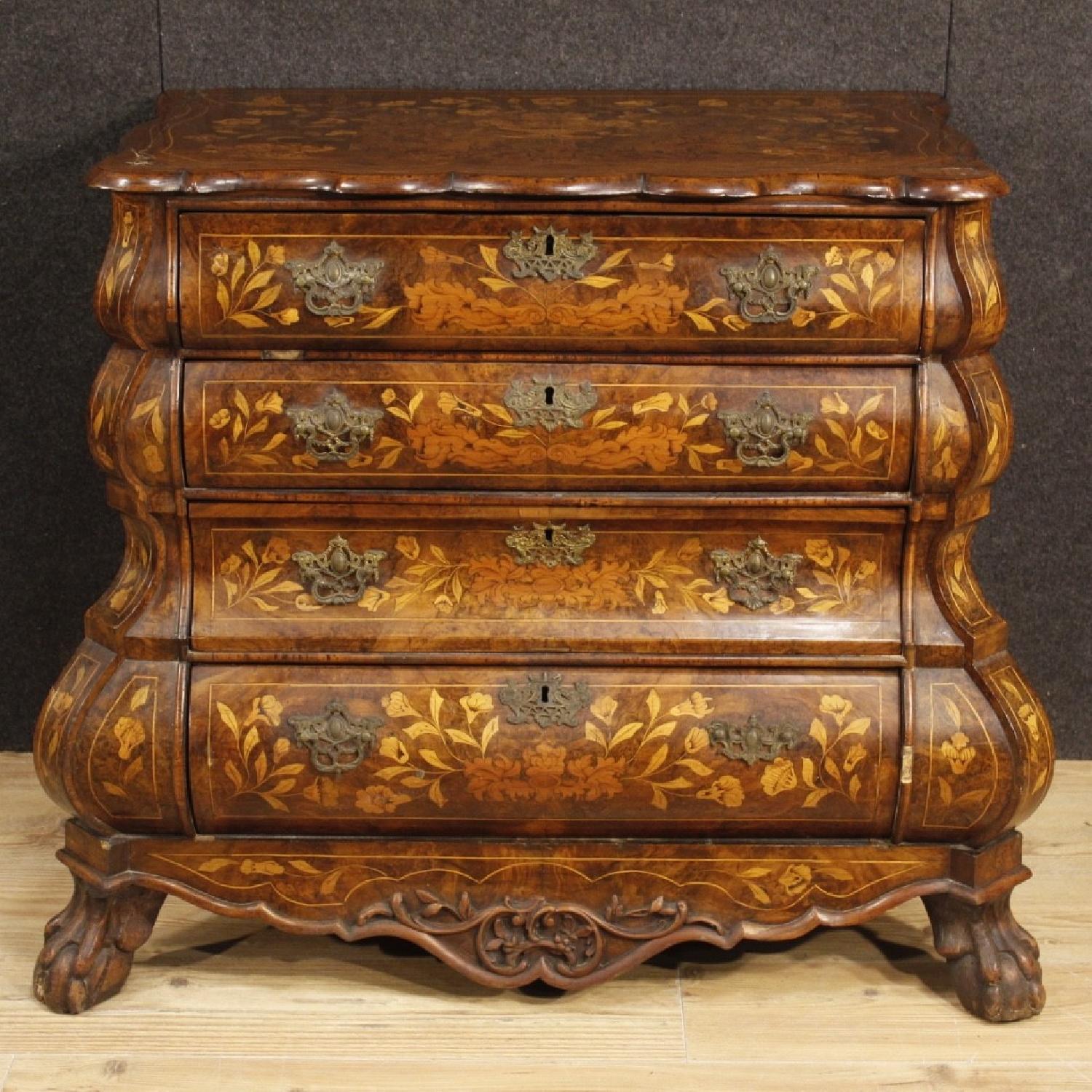 19th Century 1870 Inlaid Wood 4 Drawers Dutch Dresser - image-5