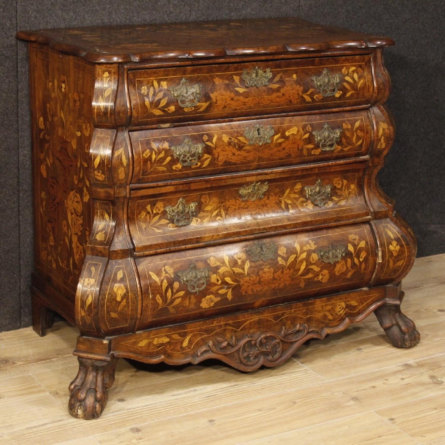 19th Century 1870 Inlaid Wood 4 Drawers Dutch Dresser - image-6