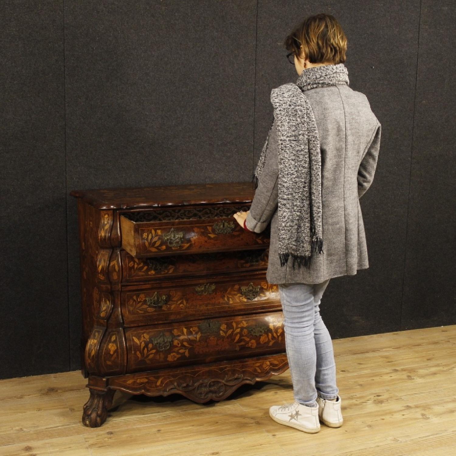 19th Century 1870 Inlaid Wood 4 Drawers Dutch Dresser - image-11