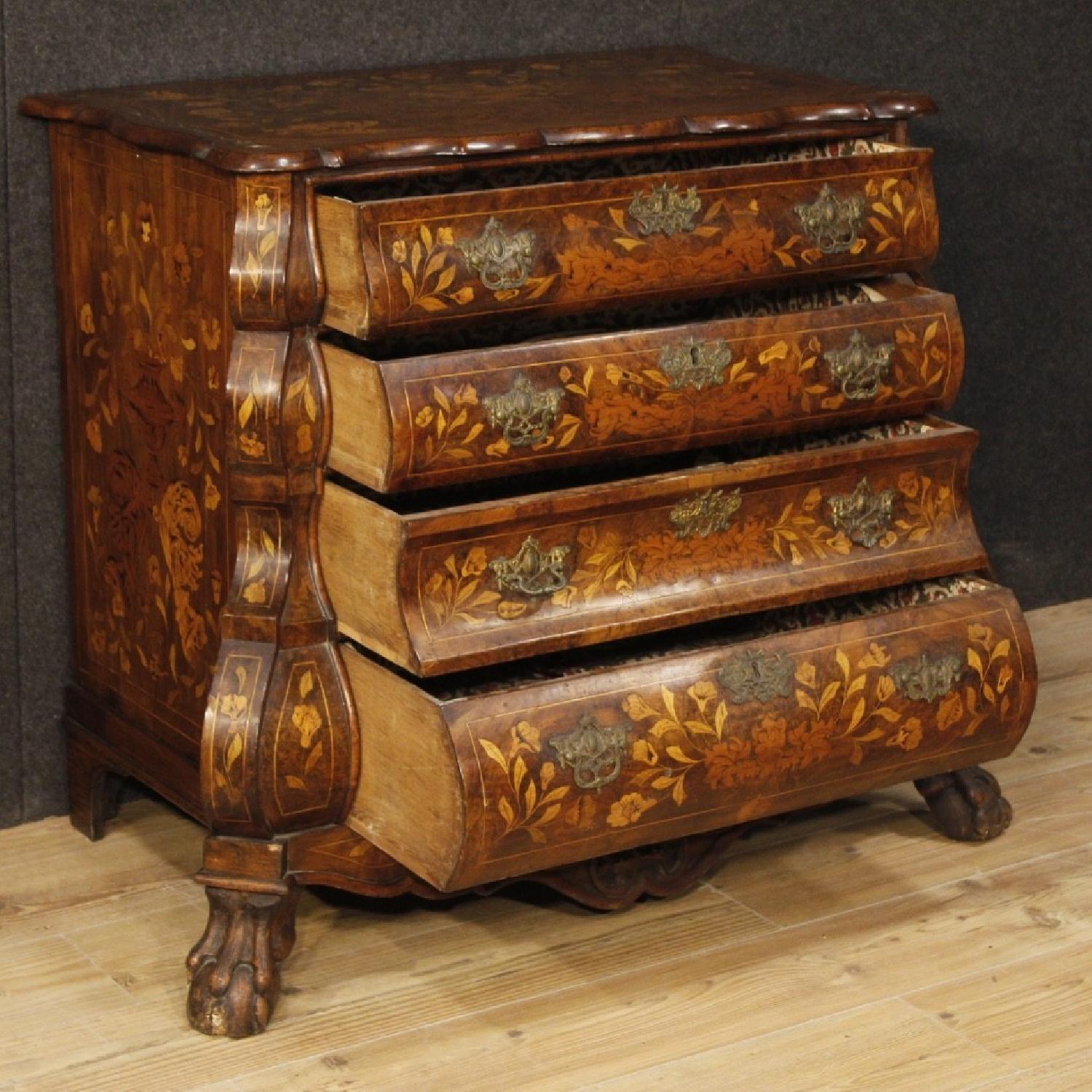 19th Century 1870 Inlaid Wood 4 Drawers Dutch Dresser - image-12