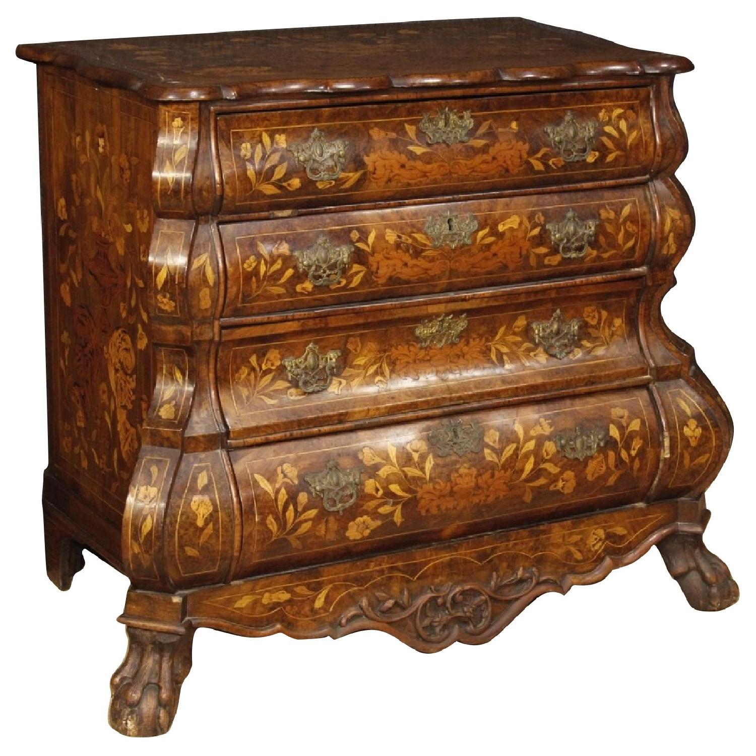 19th Century 1870 Inlaid Wood 4 Drawers Dutch Dresser - image-0