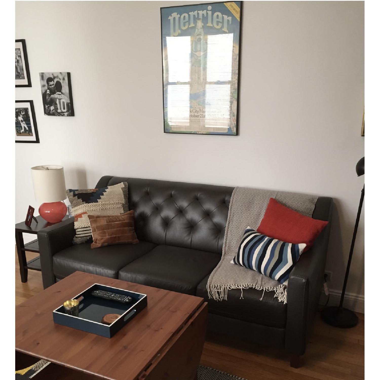 Macy's Dark Gray Tufted Leather Sofa - image-1