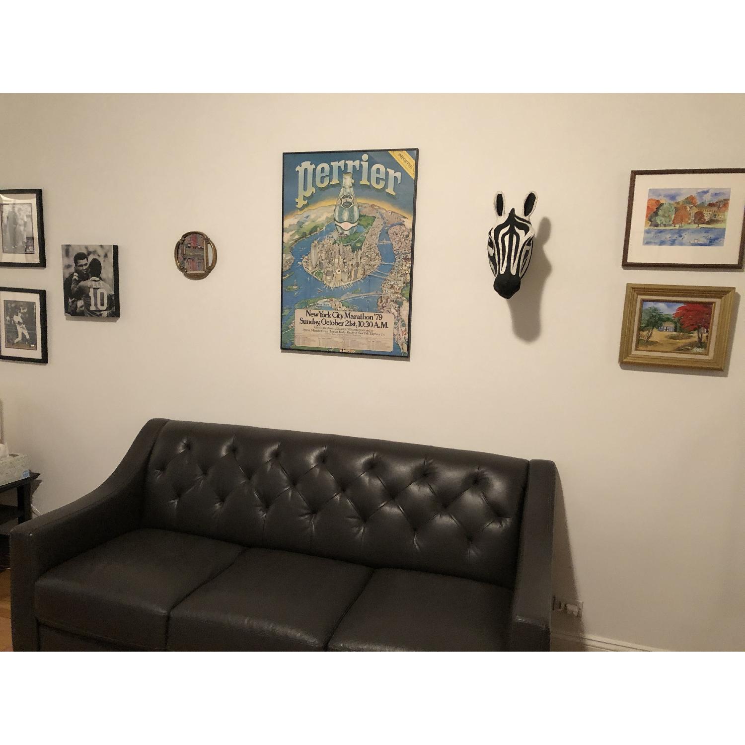 Macy's Dark Gray Tufted Leather Sofa - image-2