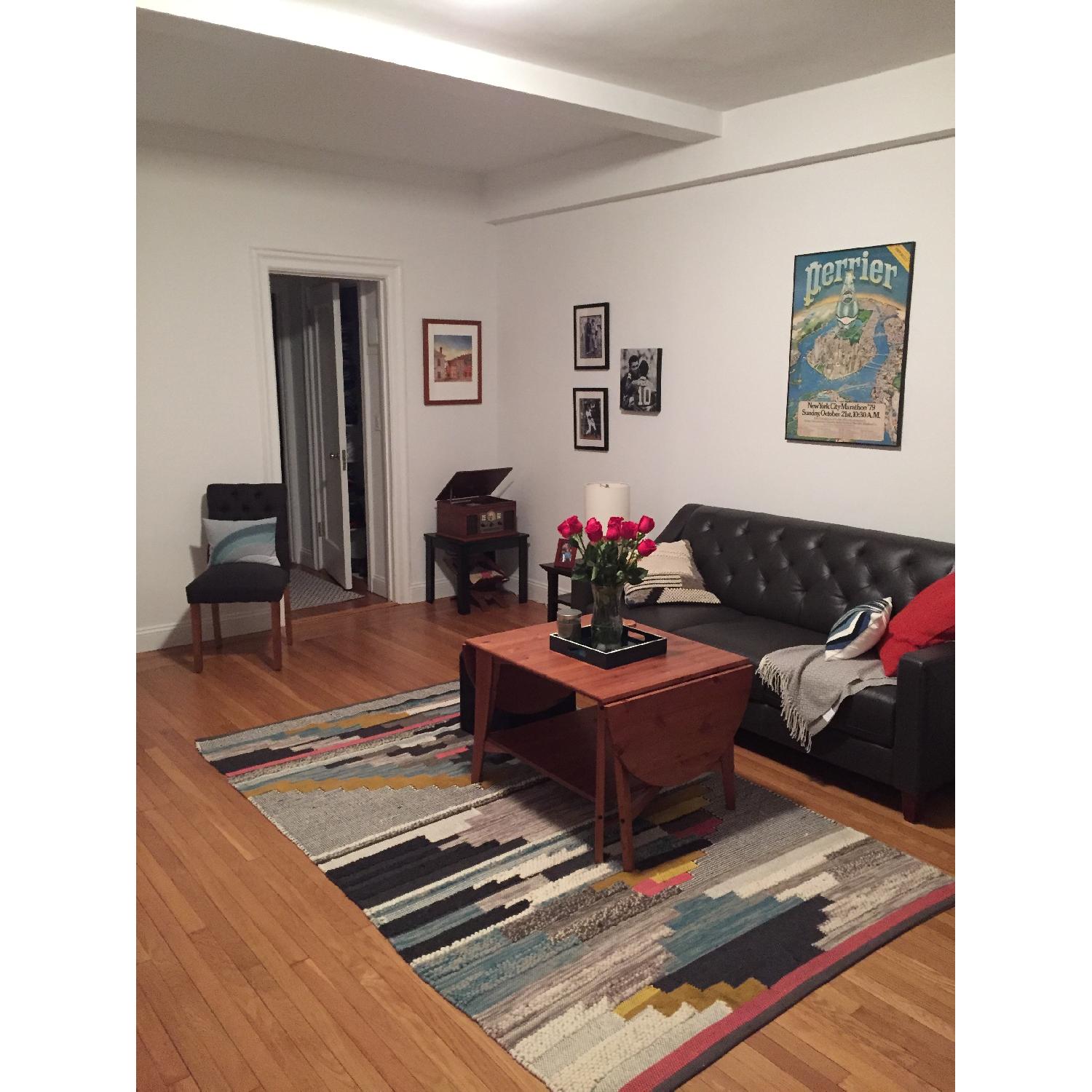 Macy's Dark Gray Tufted Leather Sofa - image-3