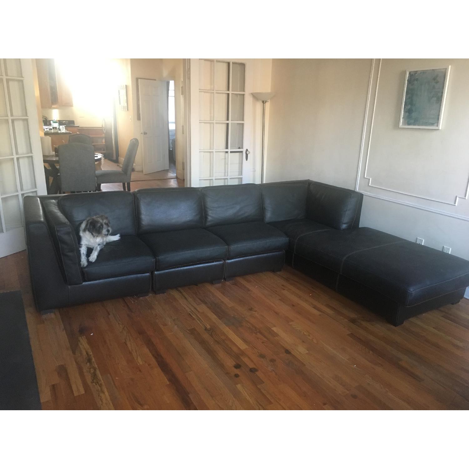 Mobilia Kayla Black Leather Sectional Sofa - image-1