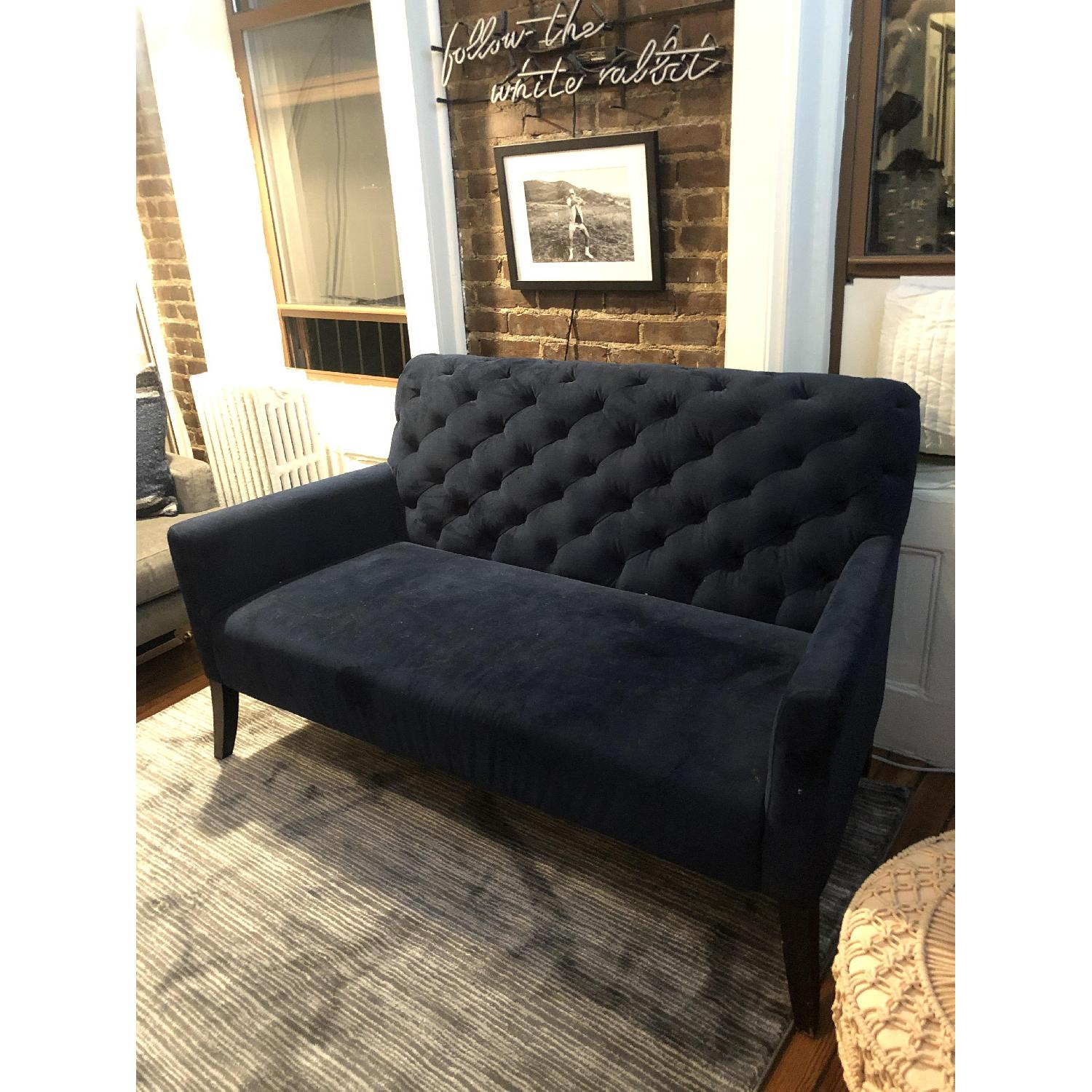 West Elm Elton Settee in Navy Performance Velvet - image-2