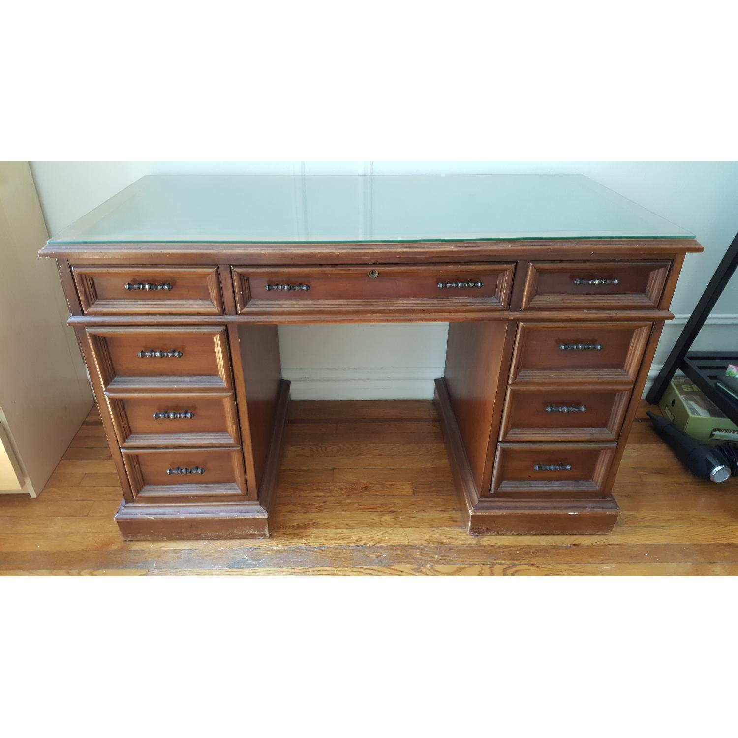 Solid Wood Desk w/ Glass Protector - image-1