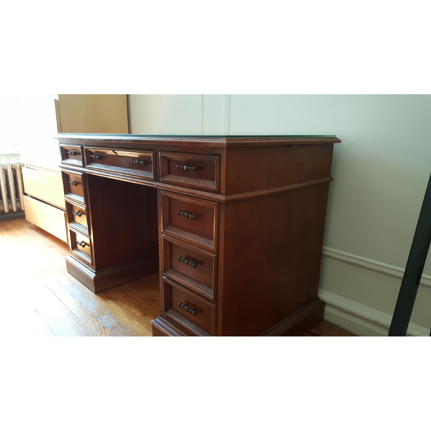 Solid Wood Desk w/ Glass Protector - image-2