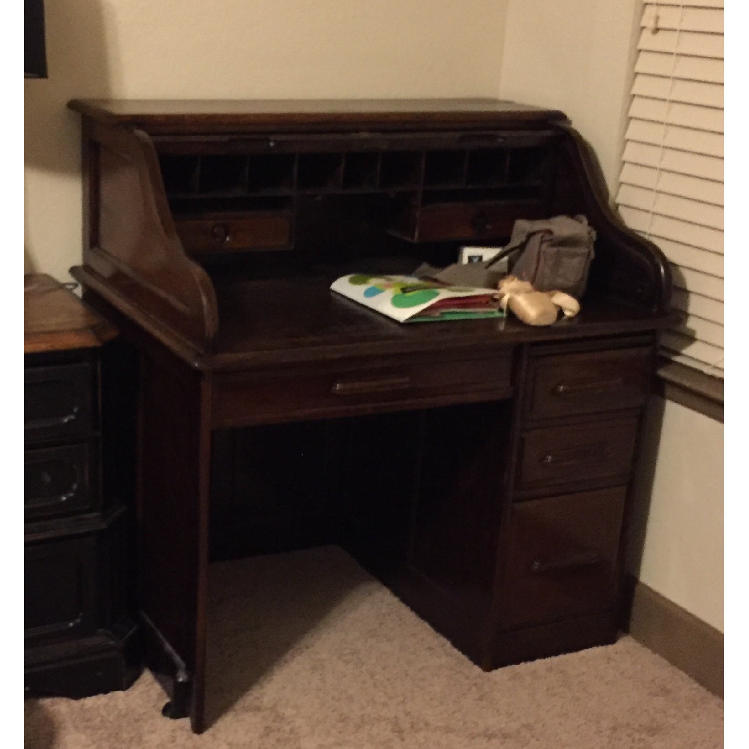 Vintage Roll Top Writing Desk - image-1