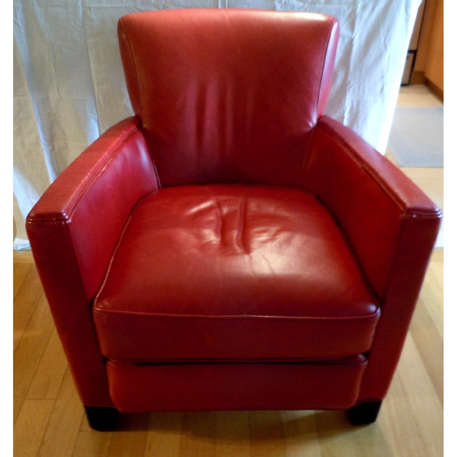 Crate & Barrel Red Leather Armchair - image-4