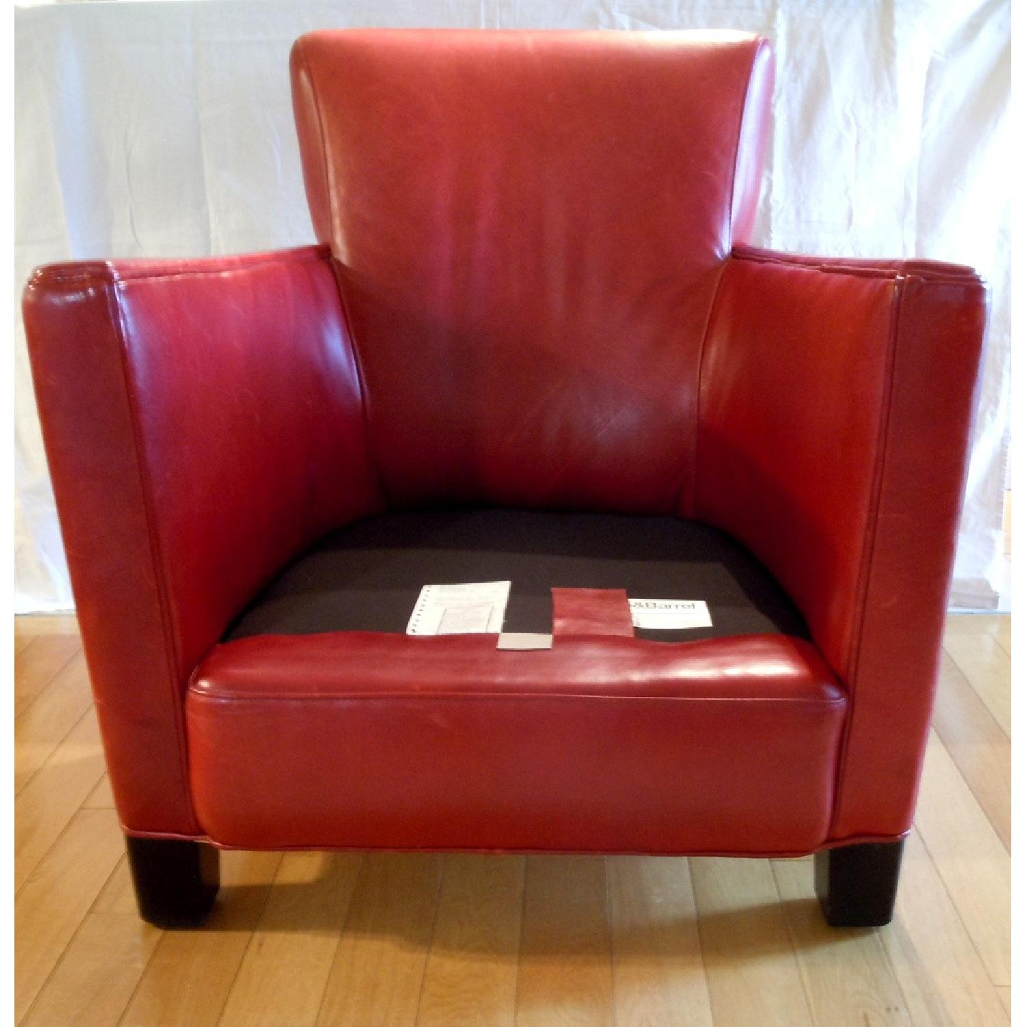 Crate & Barrel Red Leather Armchair - image-6