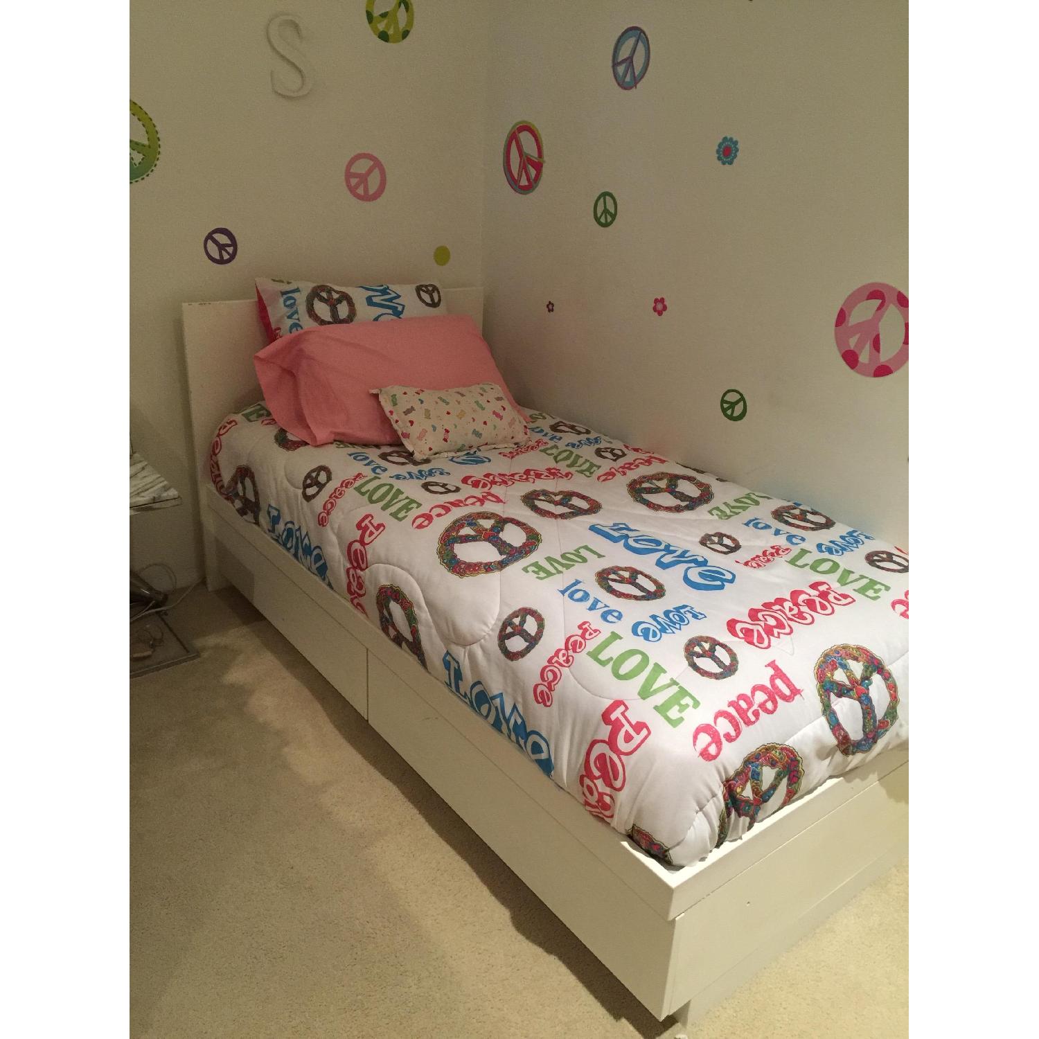 Custom Made White Twin Size Bed Frame w/ 2 Storage Drawers - image-1