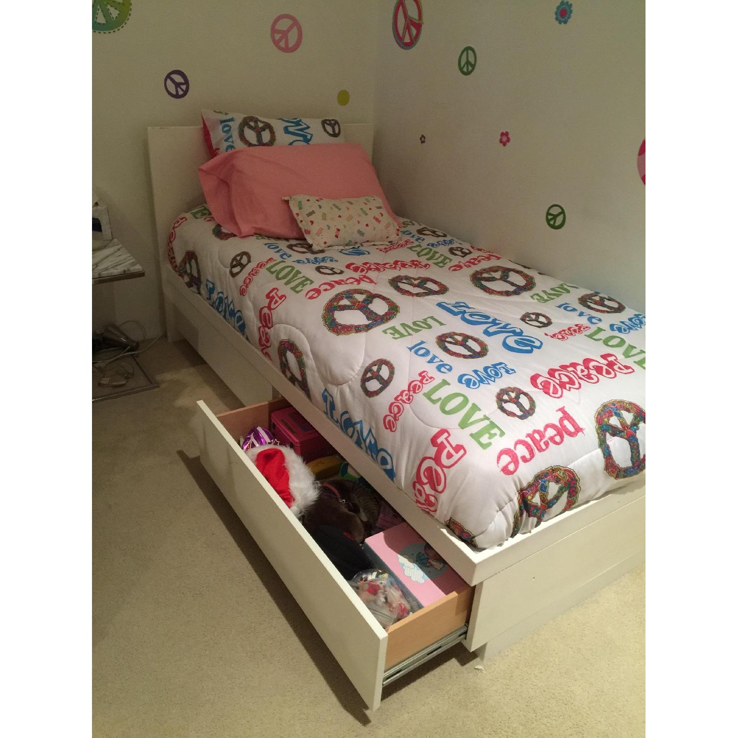 Custom Made White Twin Size Bed Frame w/ 2 Storage Drawers - image-2