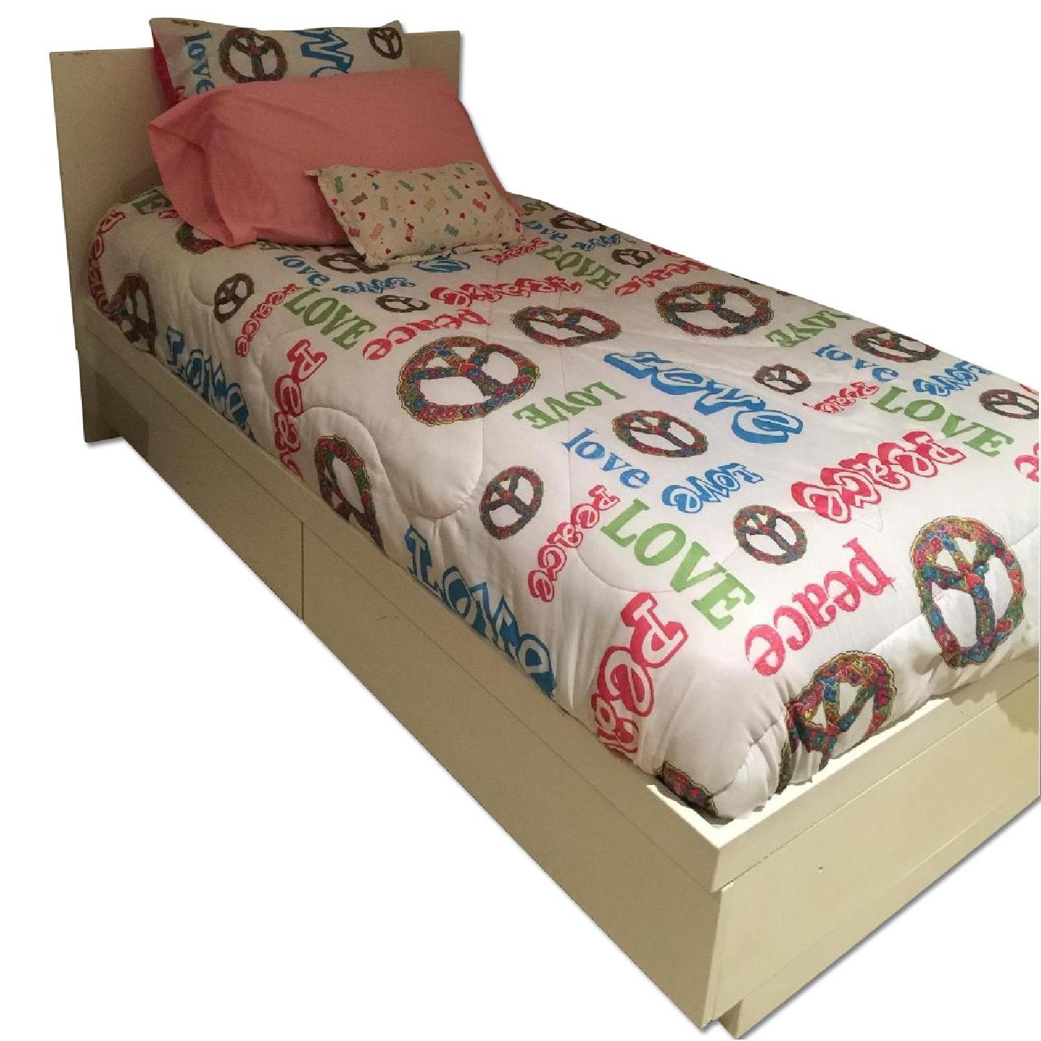 Custom Made White Twin Size Bed Frame w/ 2 Storage Drawers - image-0