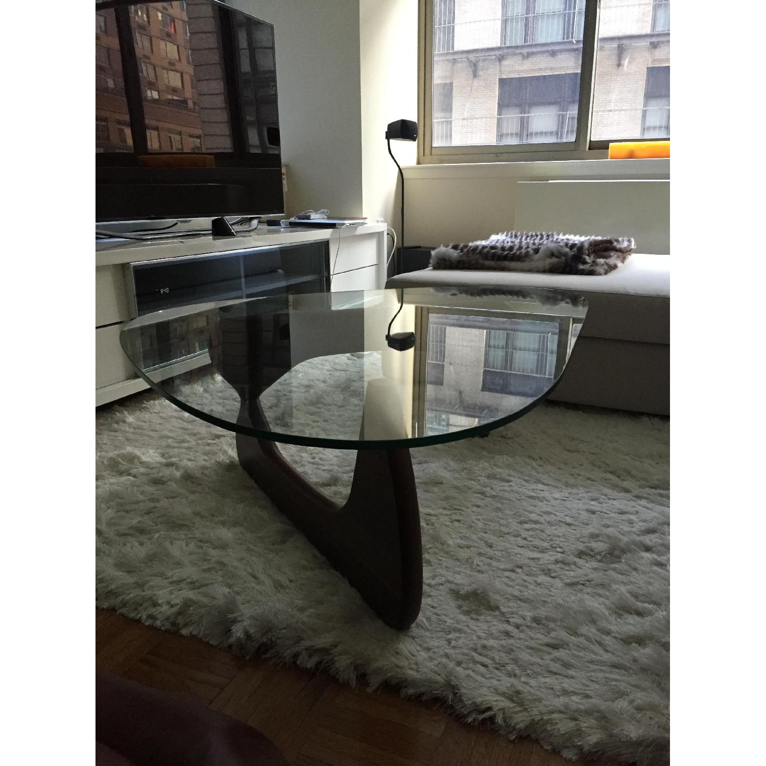 Modern Glass Coffee Table w/ Walnut Base - image-1