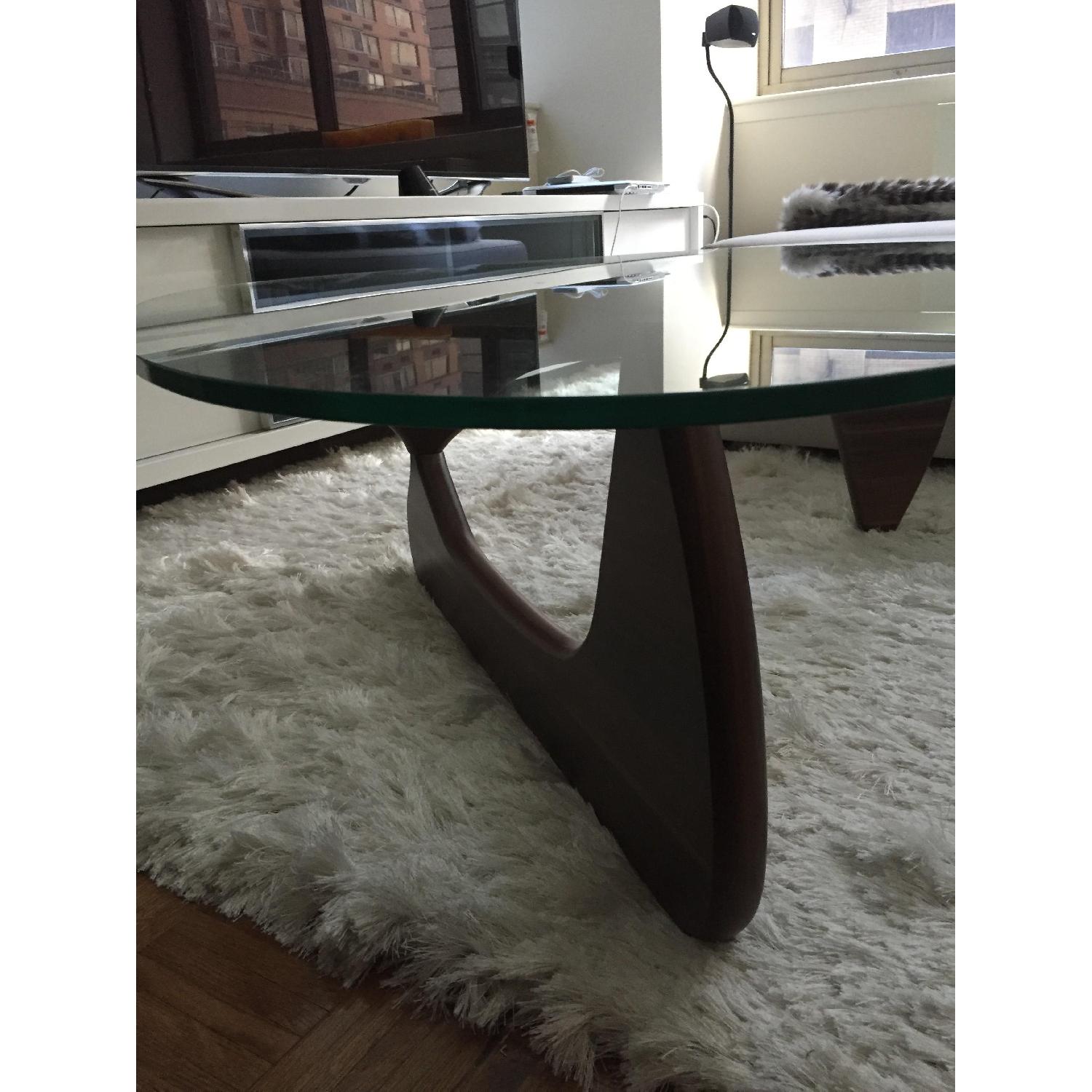 Modern Glass Coffee Table w/ Walnut Base - image-3