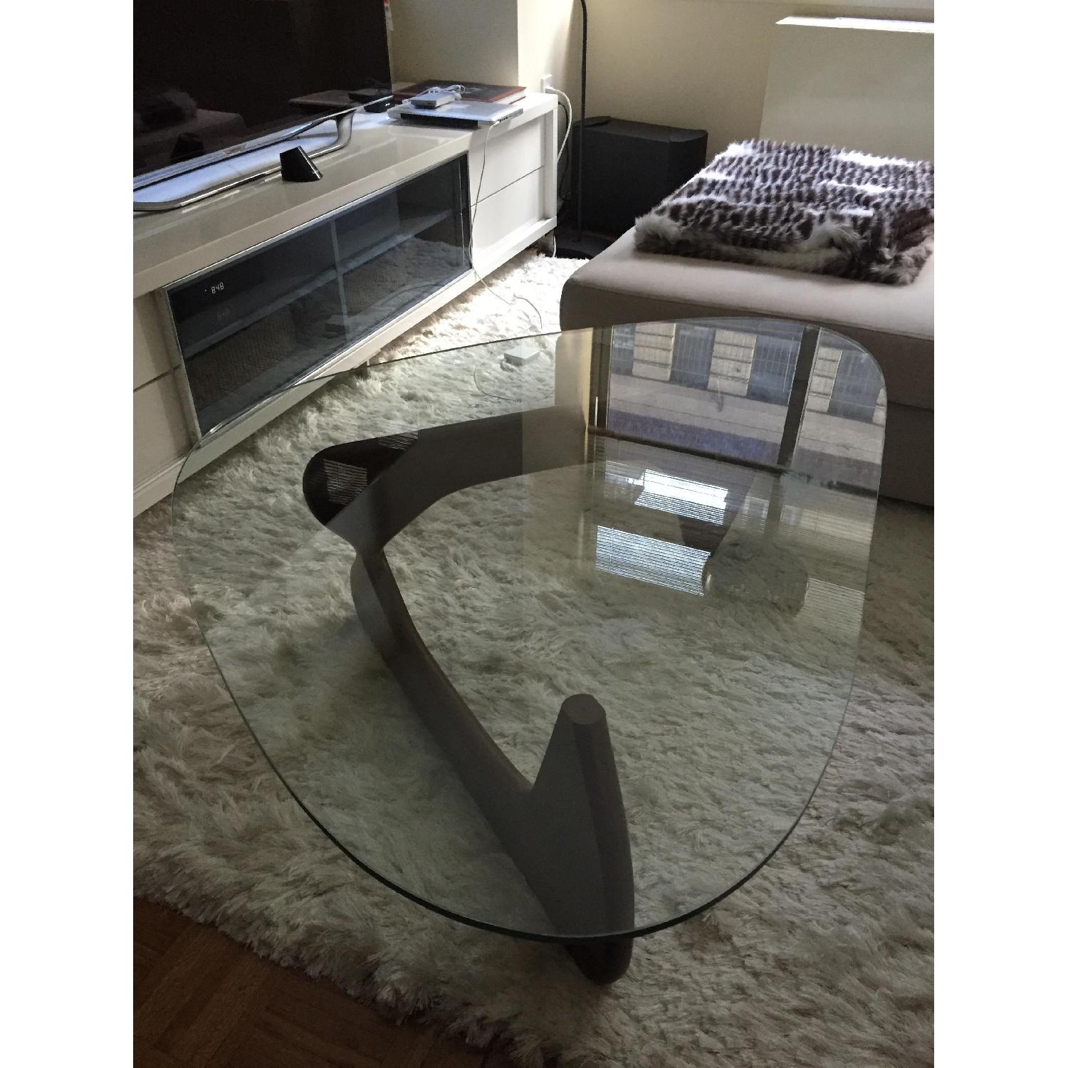 Modern Glass Coffee Table w/ Walnut Base - image-4