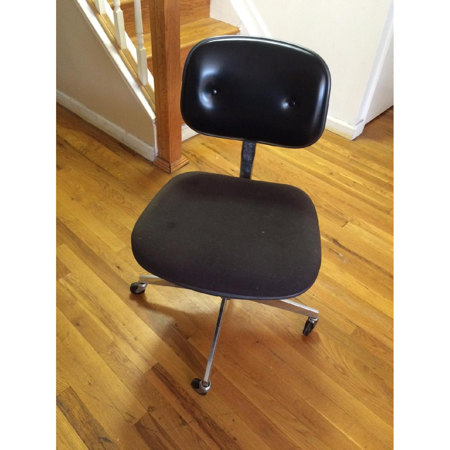 Vintage Black & Chrome Rolling Desk Chair - image-1