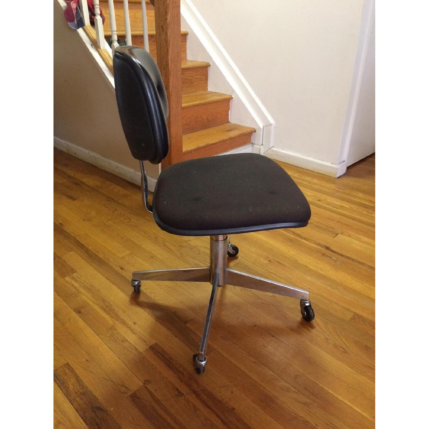 Vintage Black & Chrome Rolling Desk Chair - image-2