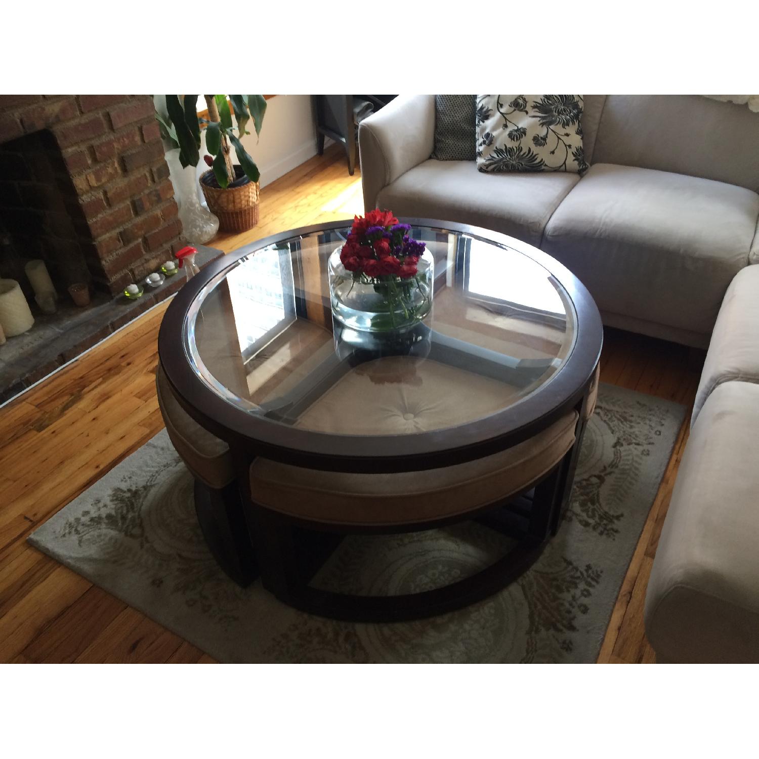 Glass Coffee Table w/ 4 Ottomans - image-1