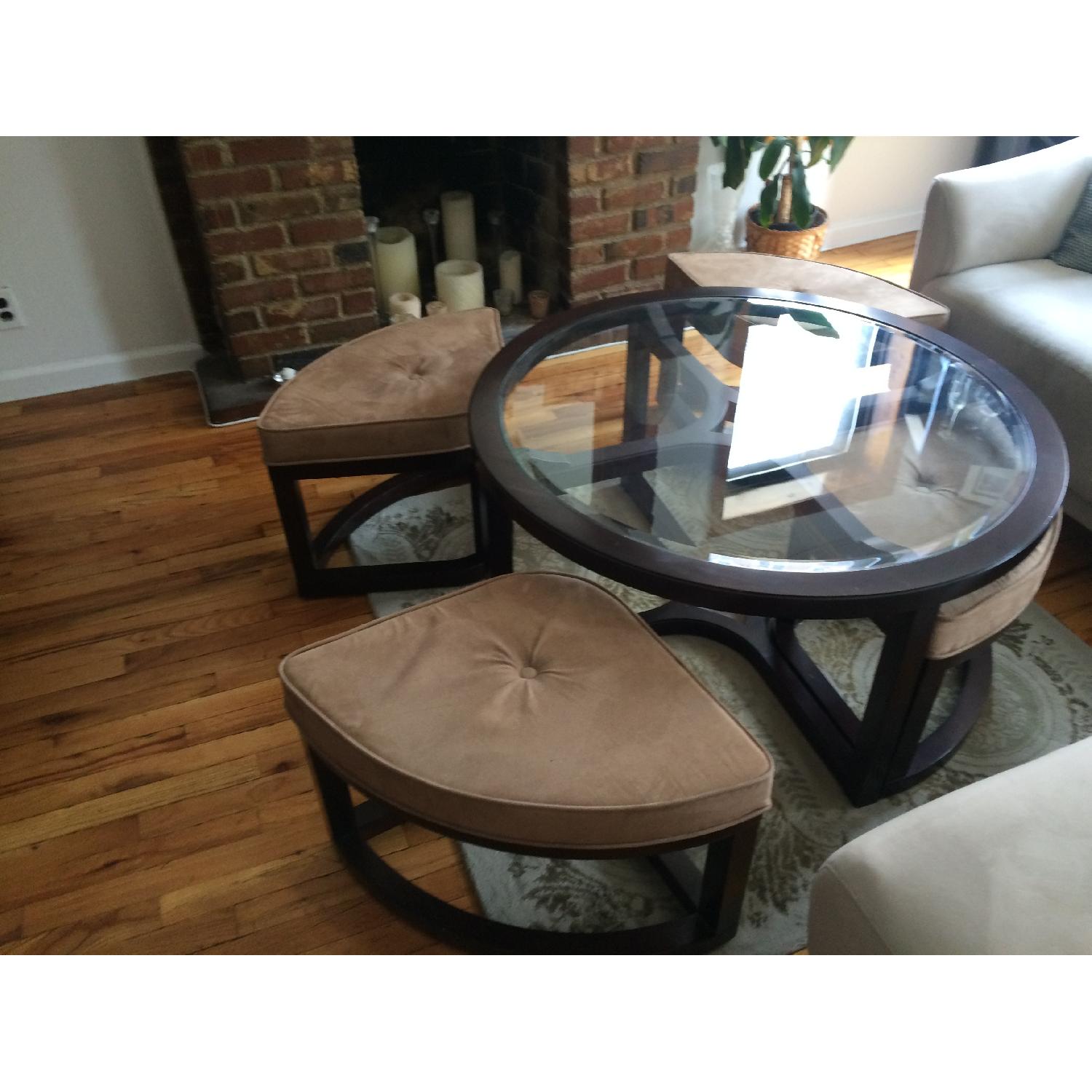 Glass Coffee Table w/ 4 Ottomans - image-2