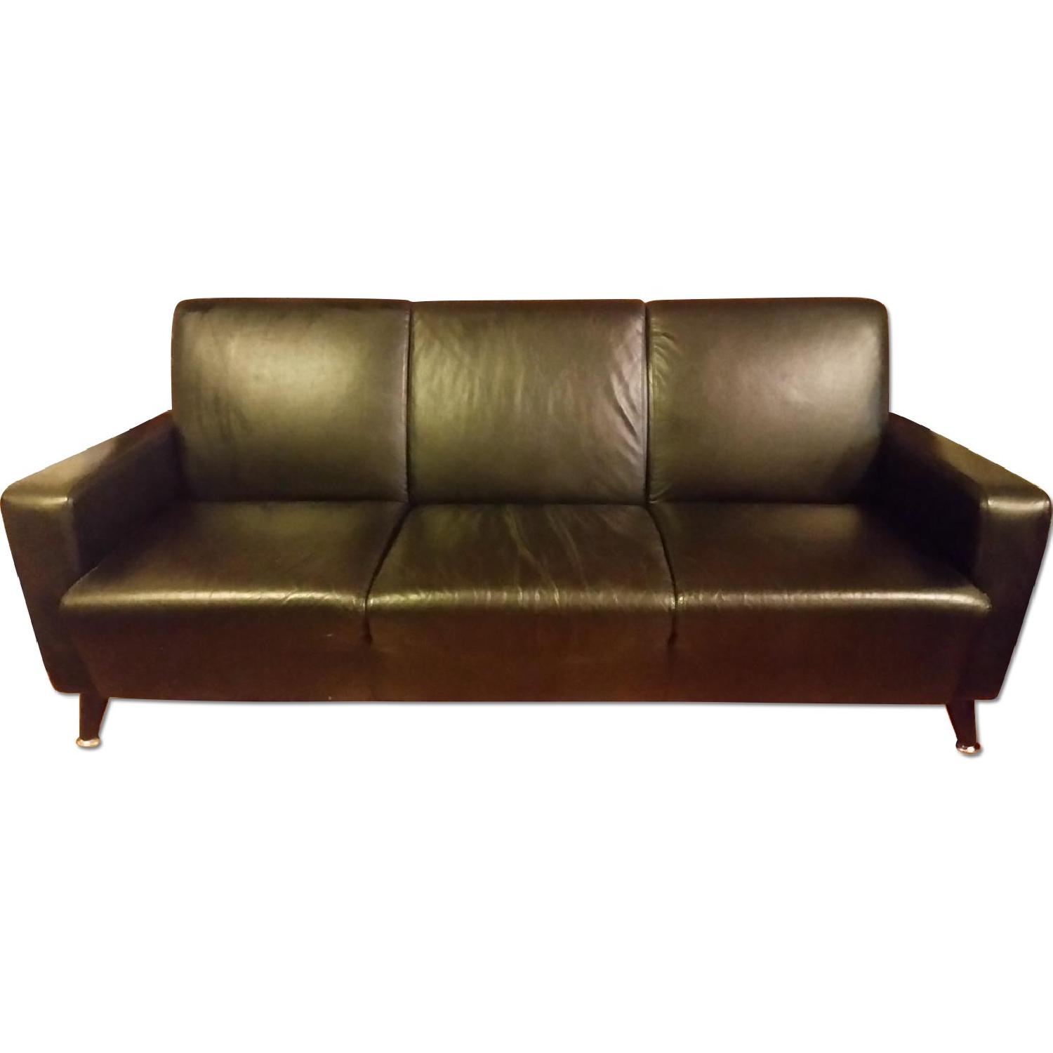 Ikea Black Leather 3Seater Sofa AptDeco