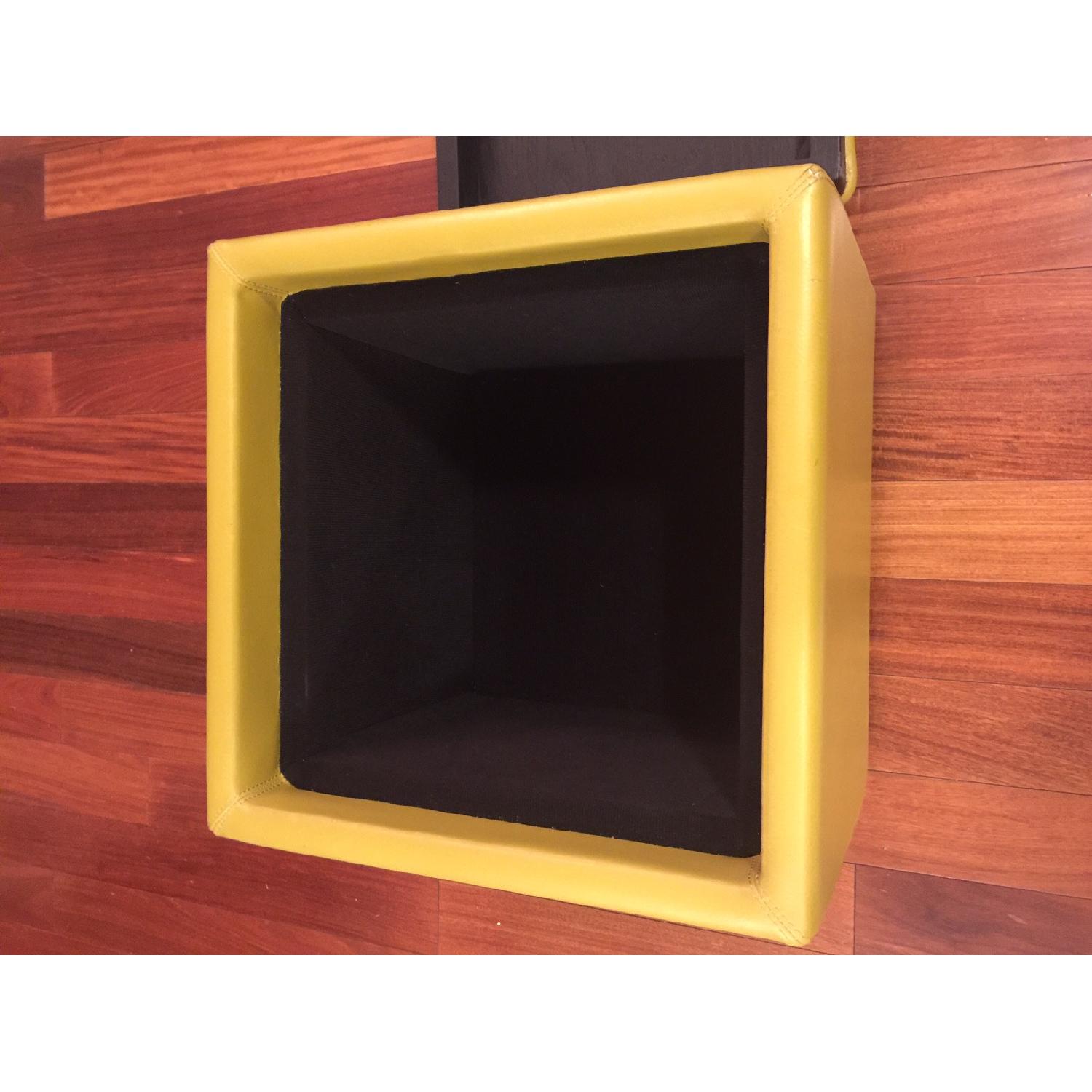 Crate & Barrel Leather Storage Cube Ottoman in Yellow/Lemongrass - image-1