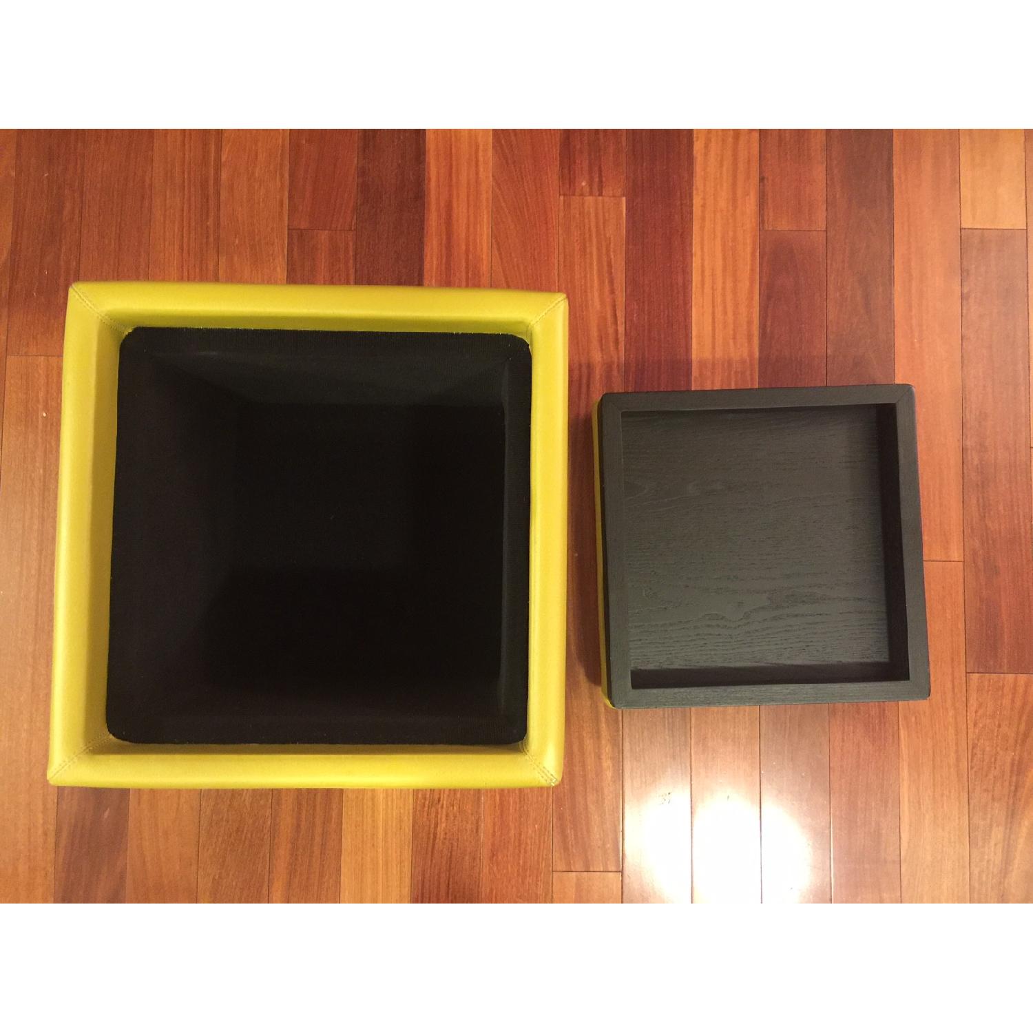 Crate & Barrel Leather Storage Cube Ottoman in Yellow/Lemongrass - image-2