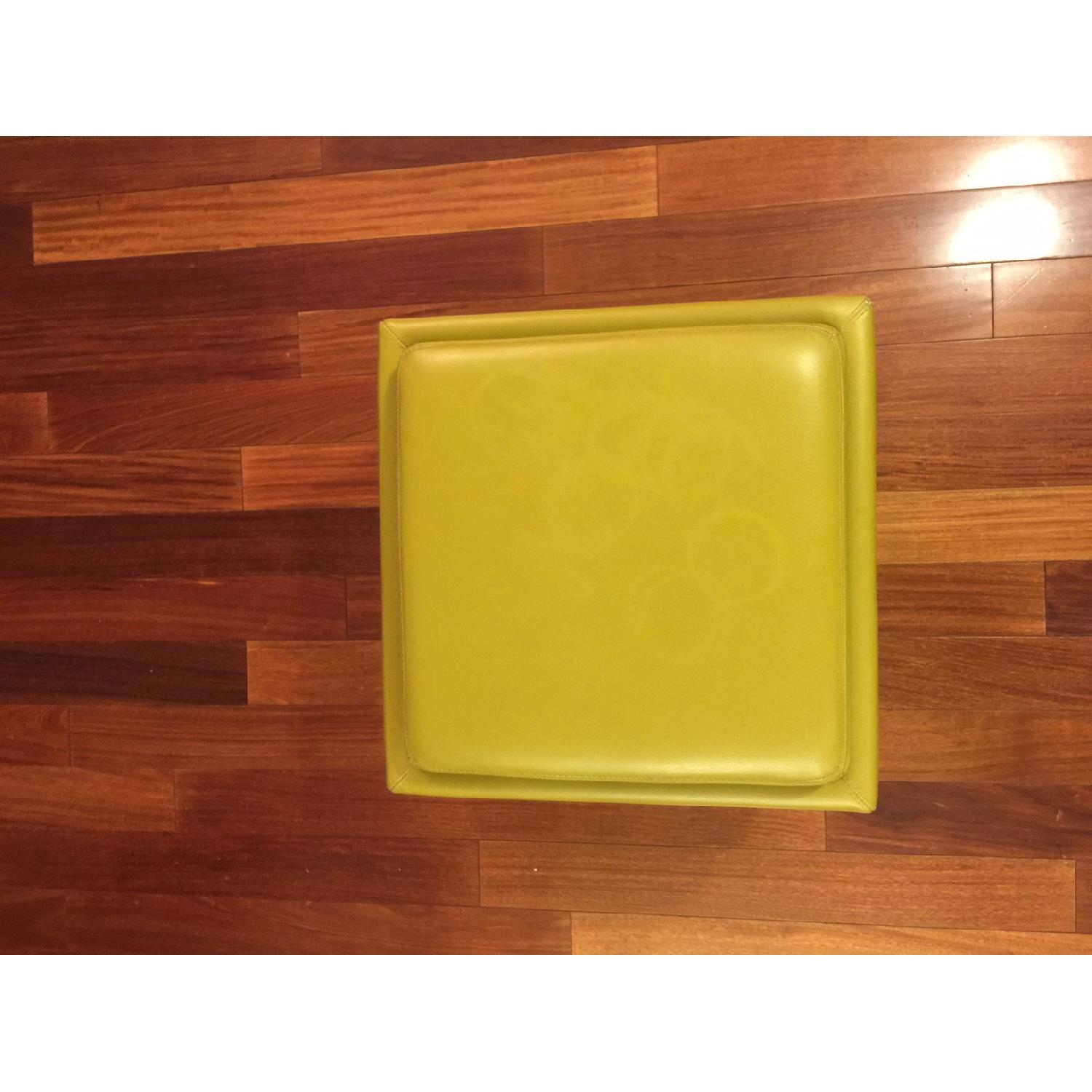 Crate & Barrel Leather Storage Cube Ottoman in Yellow/Lemongrass - image-3