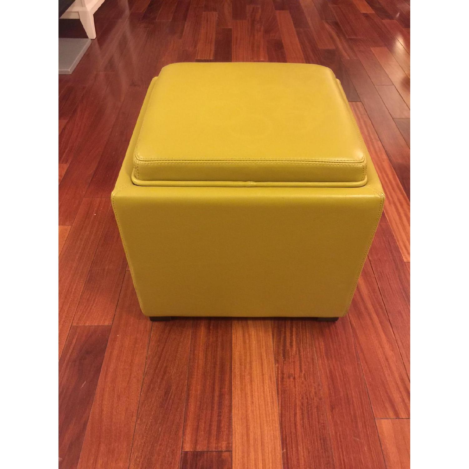 Crate & Barrel Leather Storage Cube Ottoman in Yellow/Lemongrass - image-4