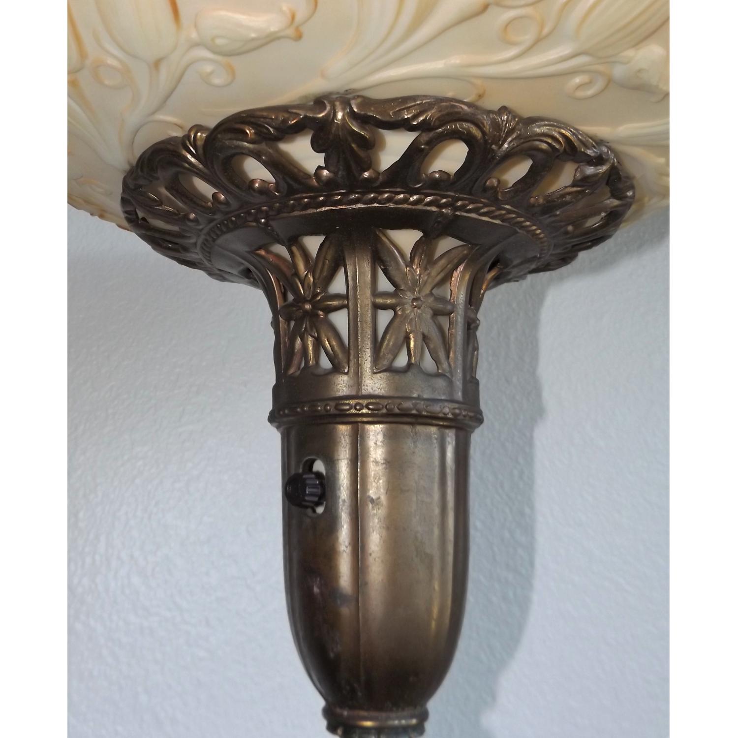 Traditional Art Deco Brass & Green Marble Floor Lamp - image-5