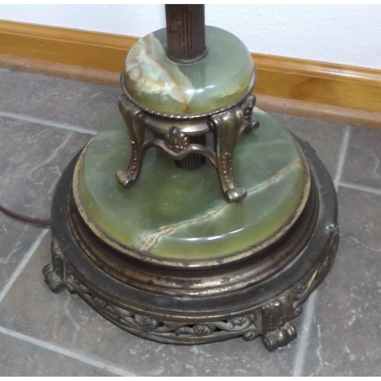 Traditional Art Deco Brass & Green Marble Floor Lamp - image-6