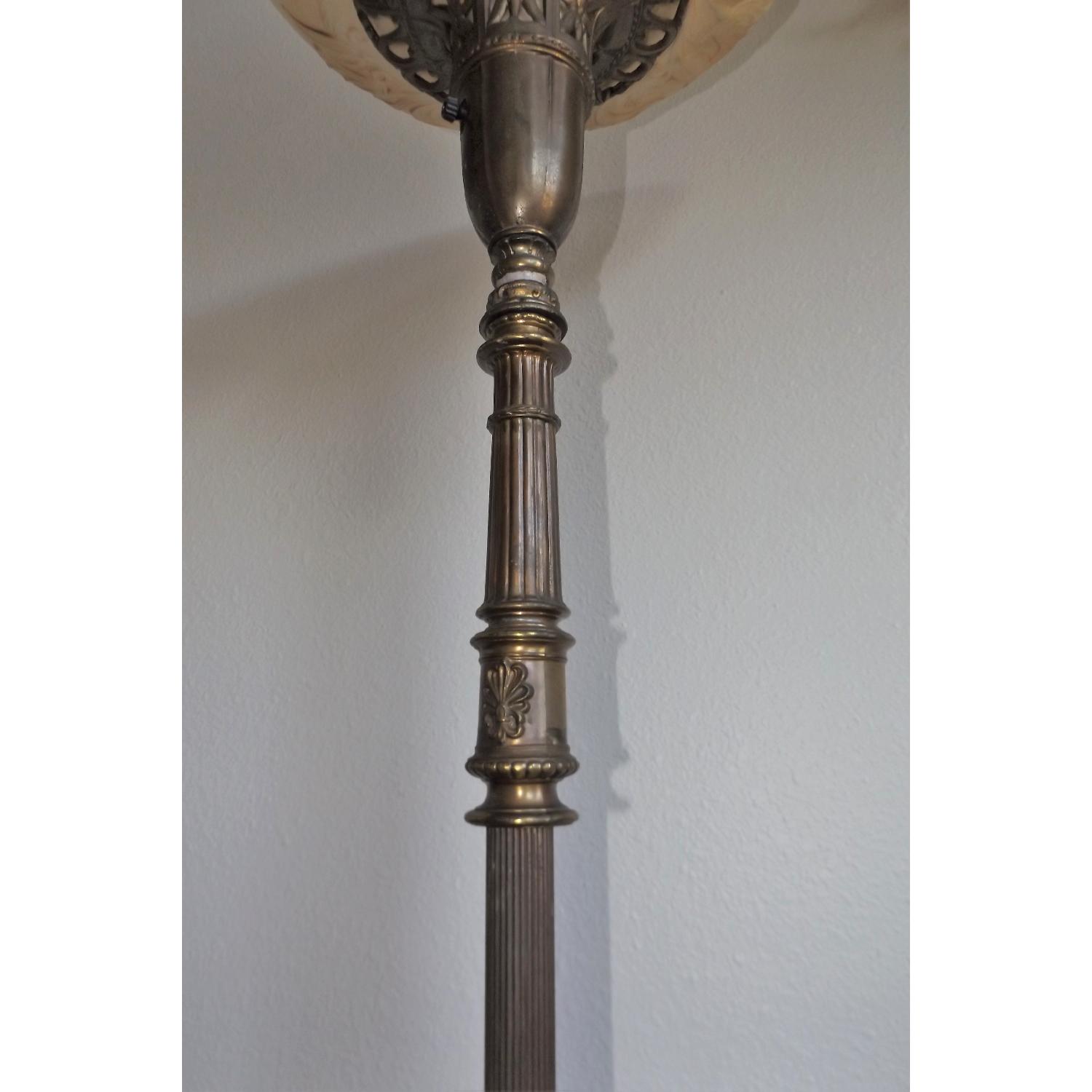 Traditional Art Deco Brass & Green Marble Floor Lamp - image-7