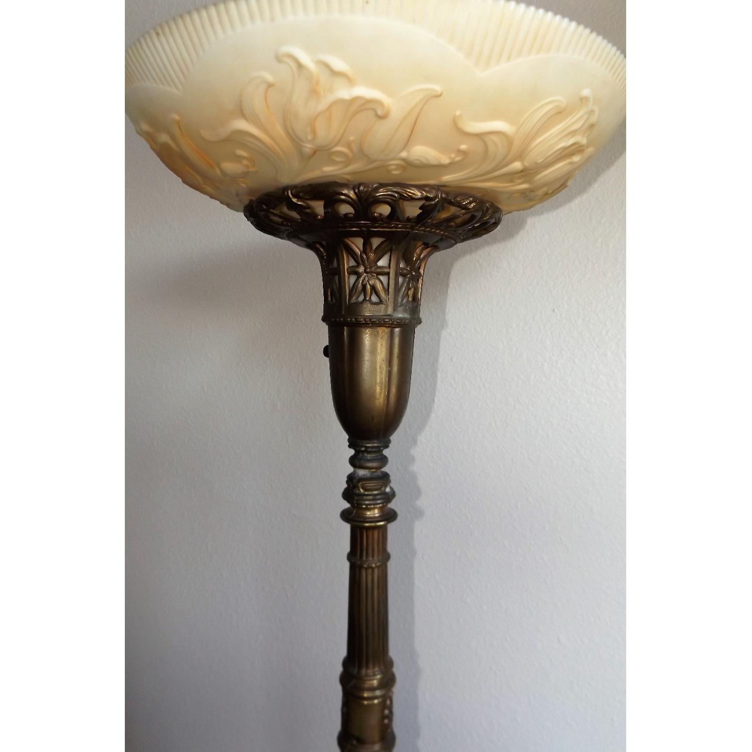 Traditional Art Deco Brass & Green Marble Floor Lamp - image-8