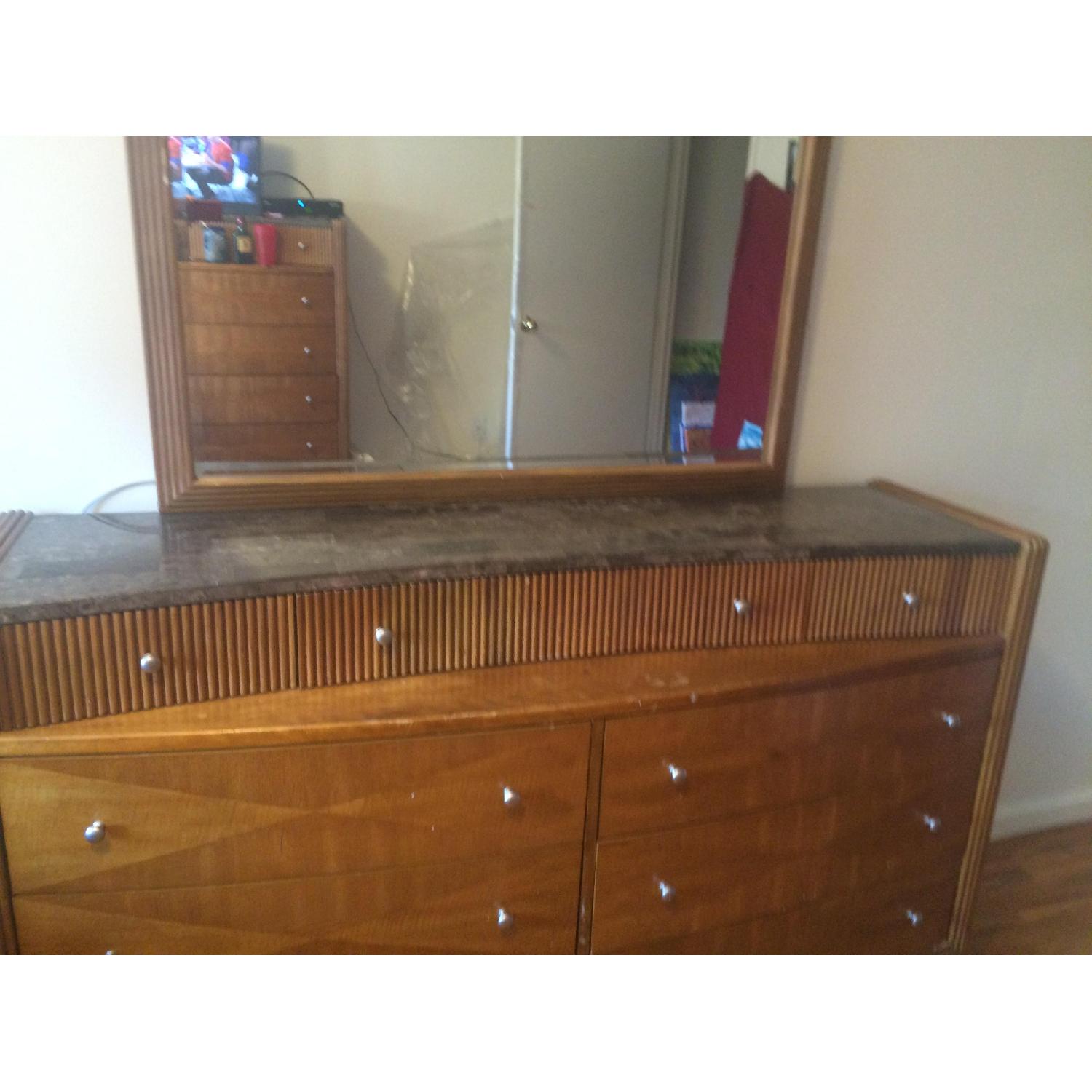 Collezione Europa Marble Top 6 Drawer Dresser w/ Mirror - image-2