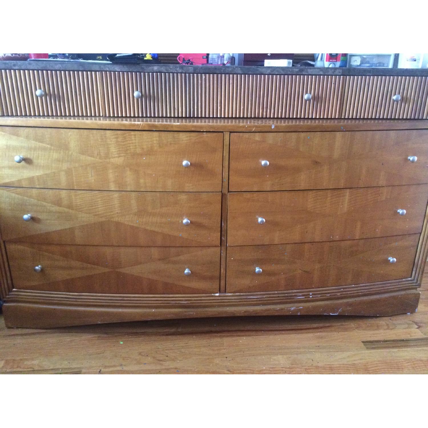 Collezione Europa Marble Top 6 Drawer Dresser w/ Mirror - image-5