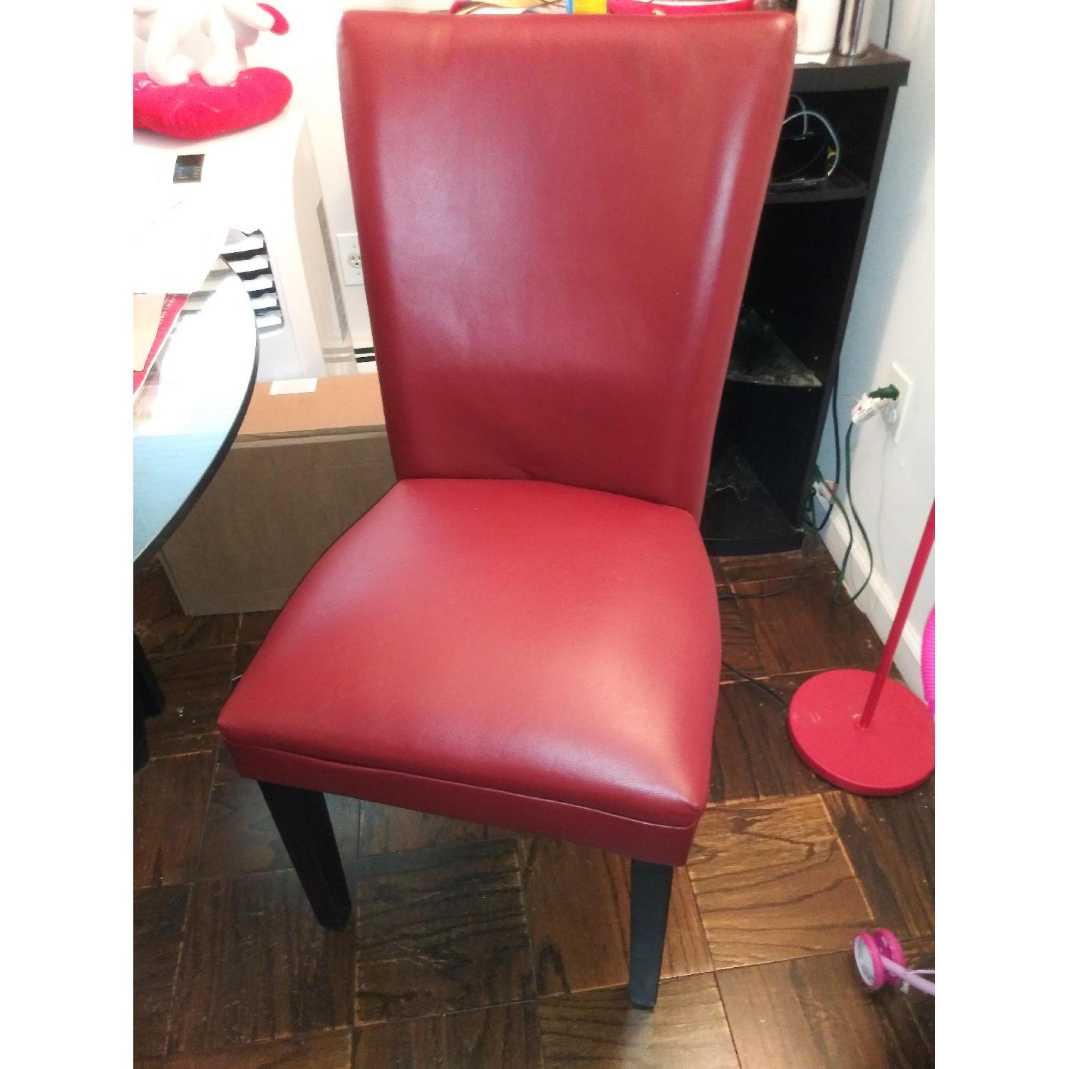 Bob's Glass Dining Table w/ 4 Red Leather Chairs - image-2