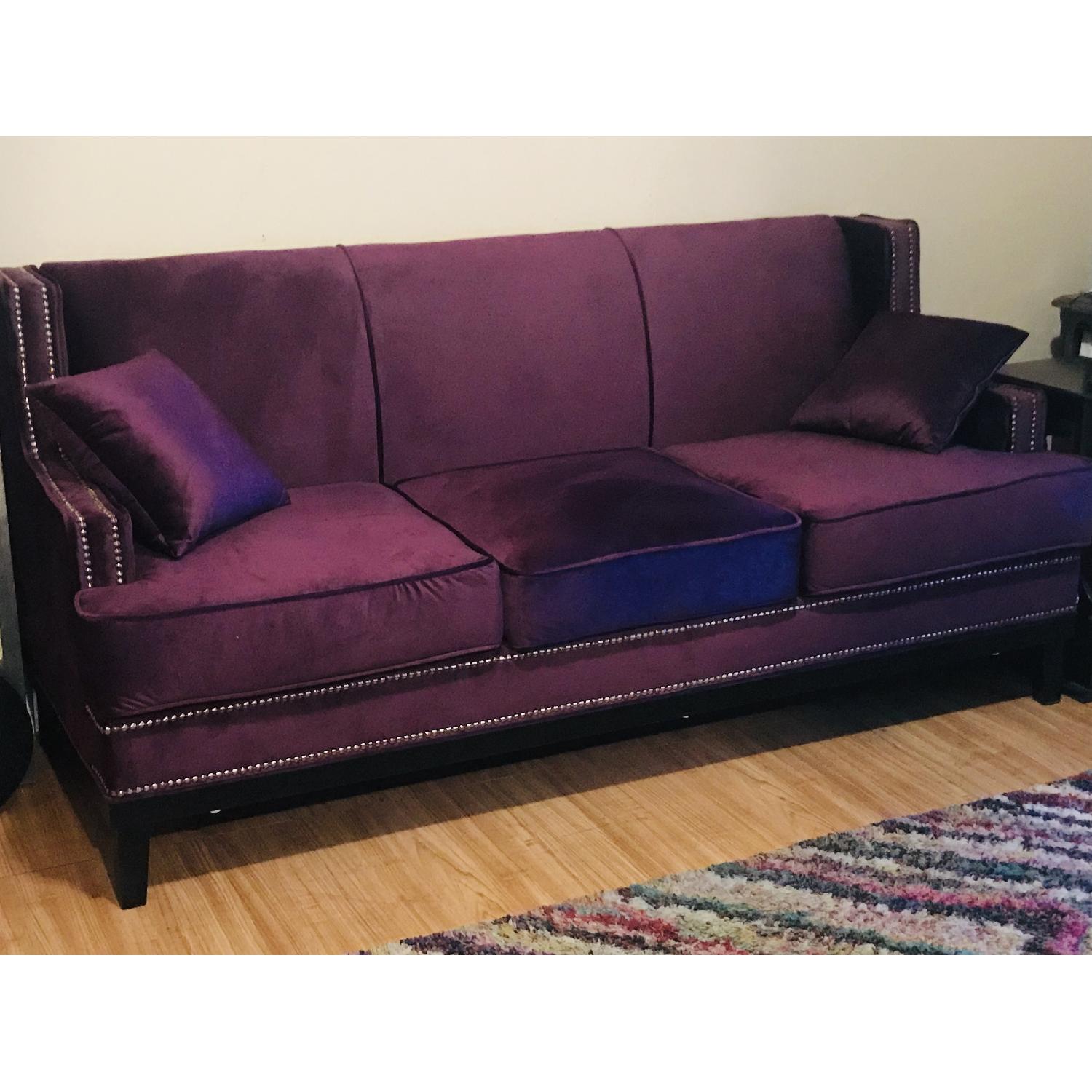 Modern Soft Velvet Sofa w/ Nailhead Trim Details - image-1