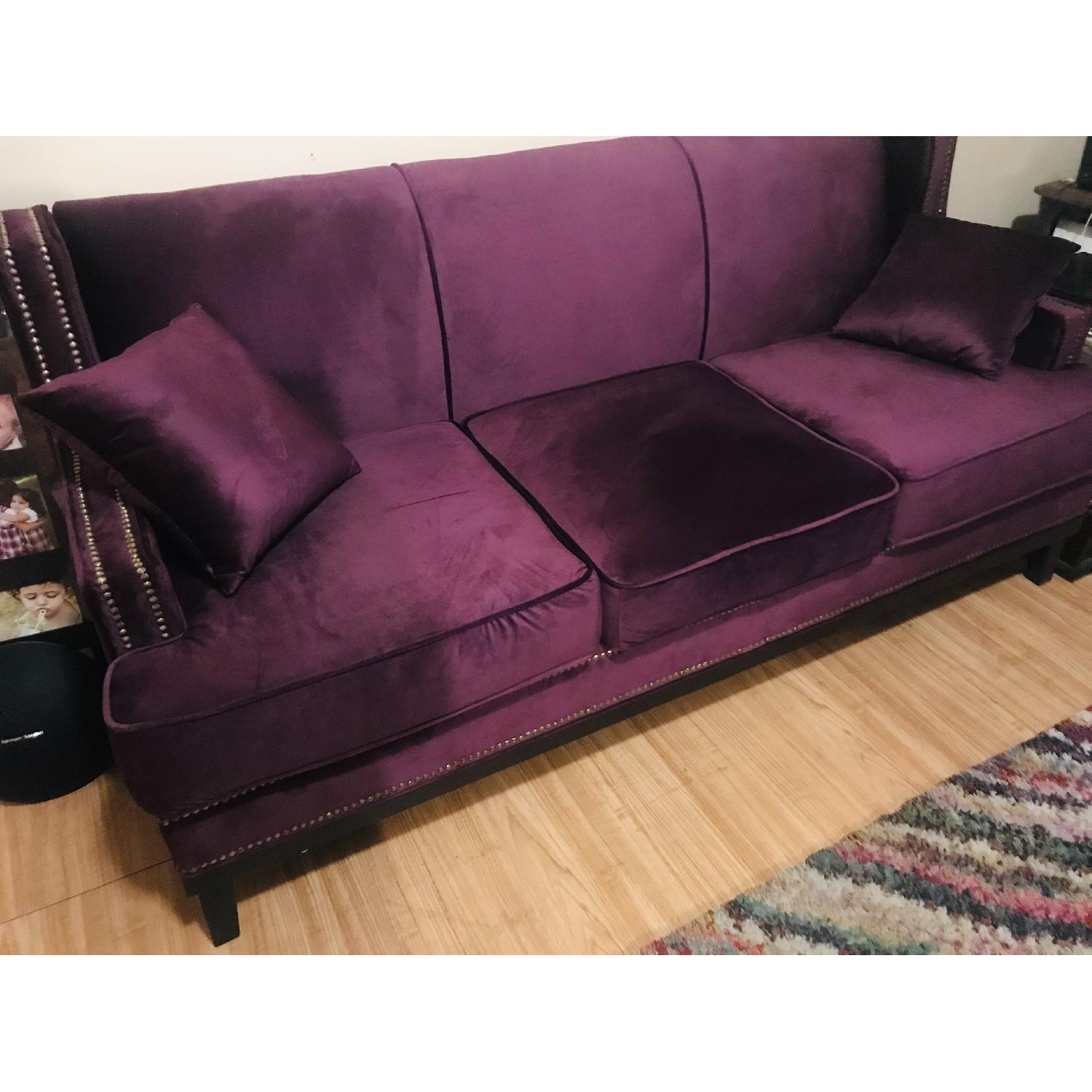 Modern Soft Velvet Sofa w/ Nailhead Trim Details - image-2