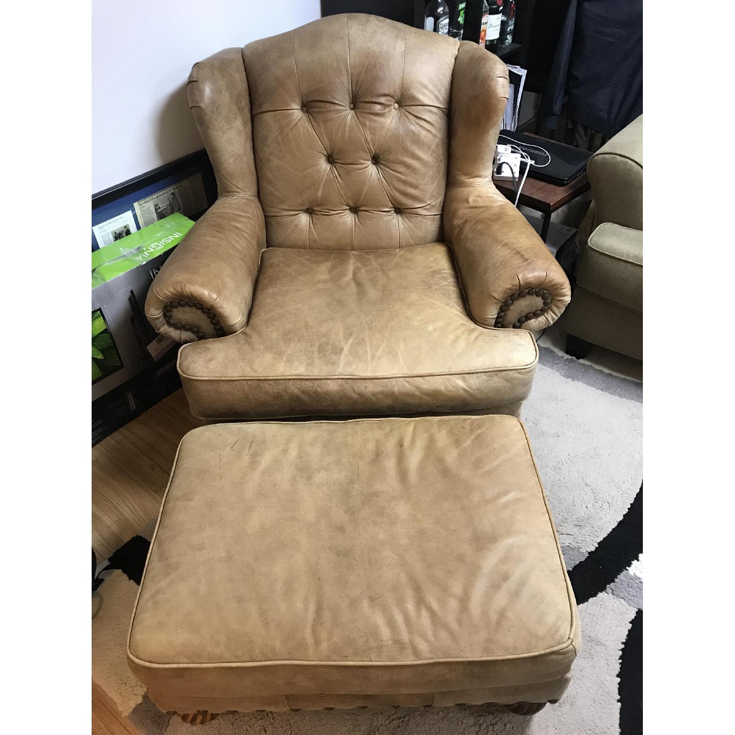 Schnadig Light Brown Armchair & Ottoman - image-1